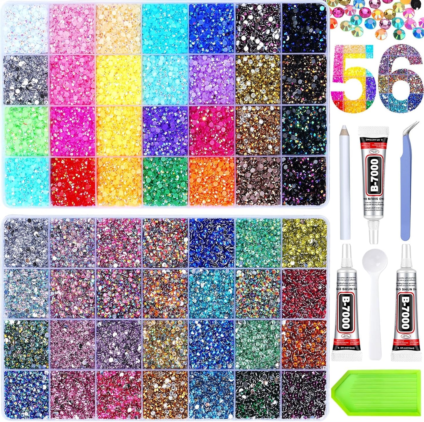 Jelly Rhinestones - 61000 Pcs Multicolor 3mm Flatback Gems for Crafting | Includes 3 Pcs B7000 Jewelry Glue