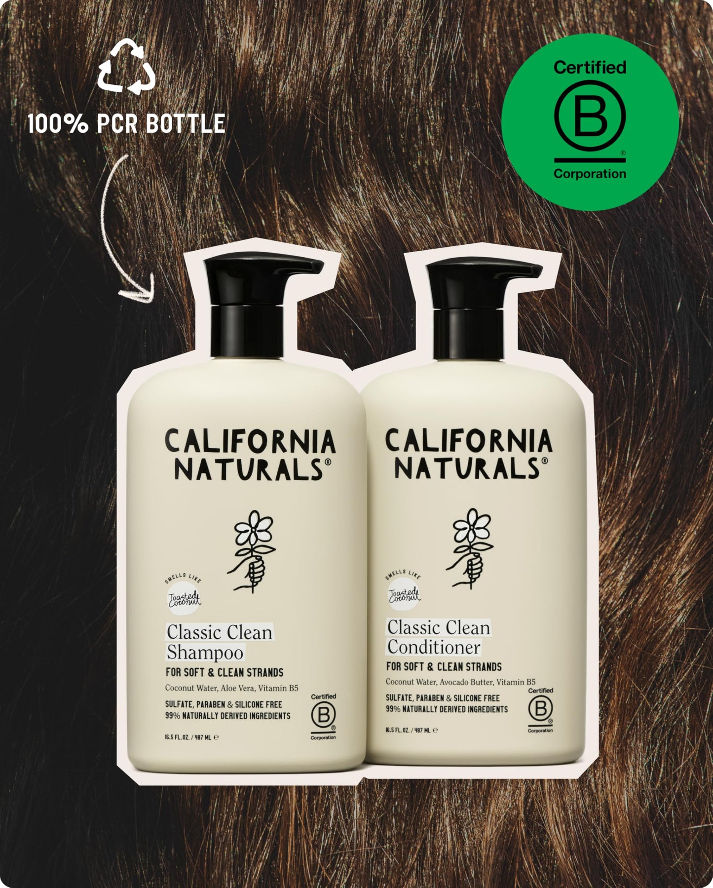 California Naturals Classic Clean Toasted Coconut Shampoo and Conditioner Set, Hair Care for Women & Men, Natural, Vegan, Cruelty, Silicone, Paraben, and Sulfate Free Shampoo, Color Safe, 20 Fl Oz