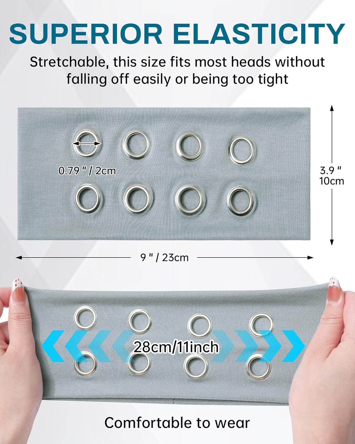 Fashion Grommet Wide Headbands for Women - Y2K Punk Grunge Style | 3 Pack in Black, Coffee, Light Gray (3.9" Wide)