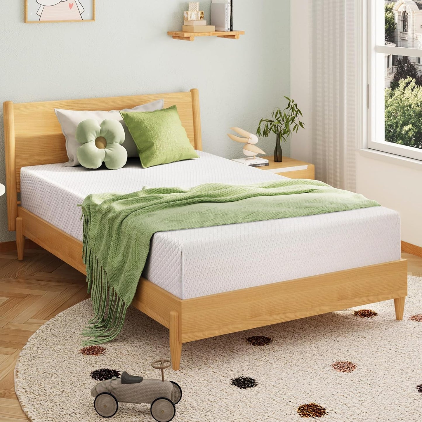 EGOHOME 6-Inch Twin Mattress for Kids - Memory Foam with Cooling Green Tea Gel | Medium Firm Support, 75''L x 38''W, White