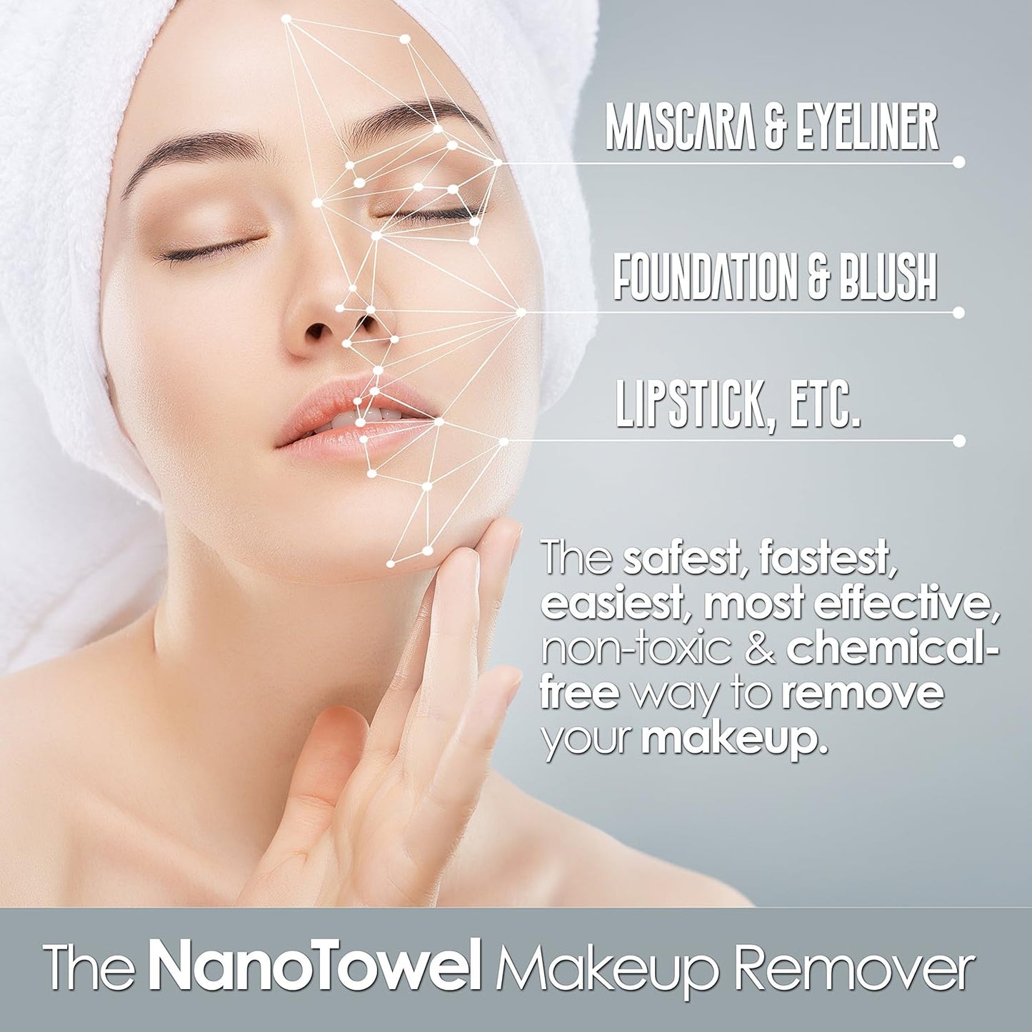 Nano Towel Makeup Remover - Chemical-Free Face Wash Cloth for Sensitive Skin | Exfoliating Grey