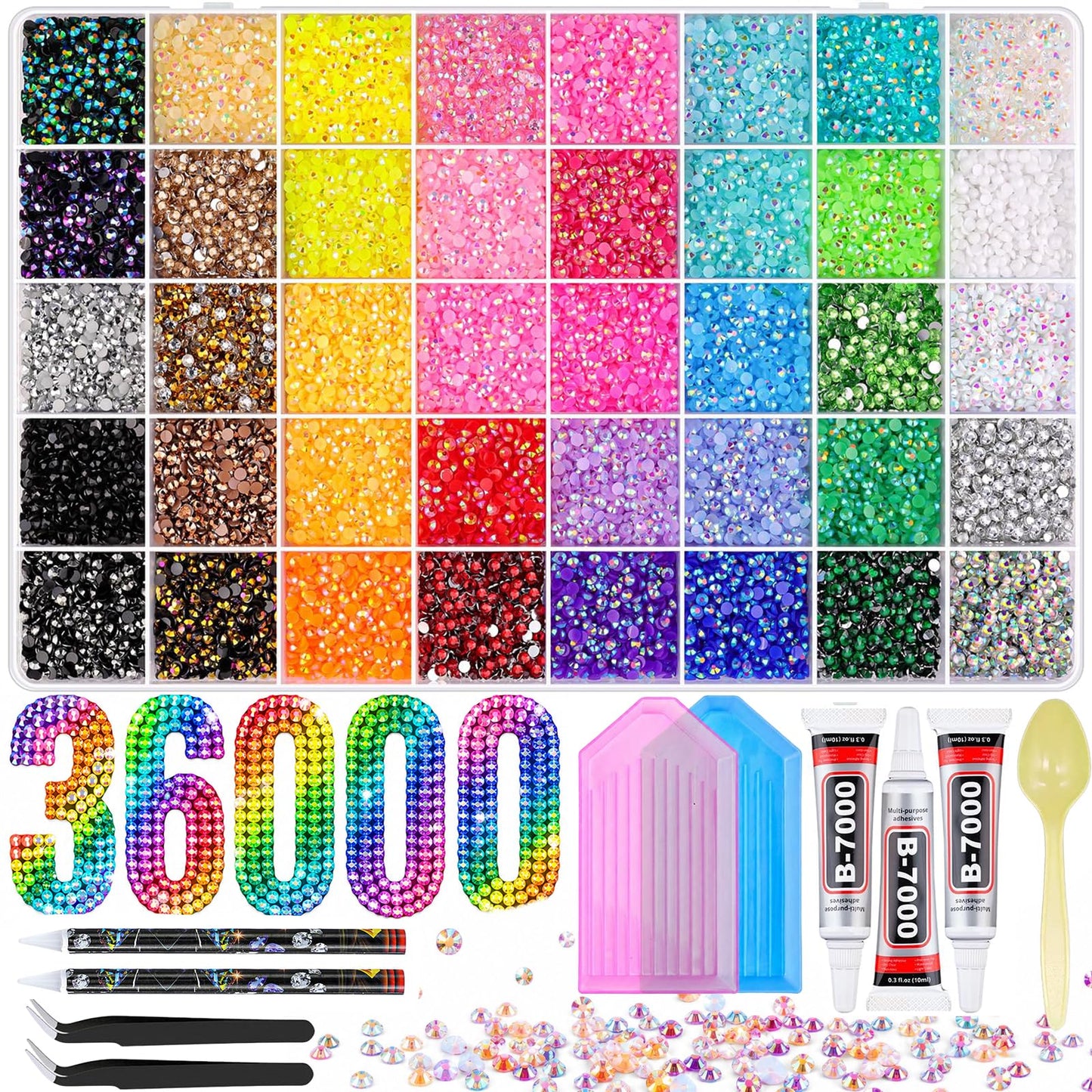 40 Colors Resin Jelly Rhinestones for Bedazzling Kit, 3mm 36000 Pcs Rhinestone Kit, Bedazzler Kit for Nail Art, Clothes, Crafting, Makeup