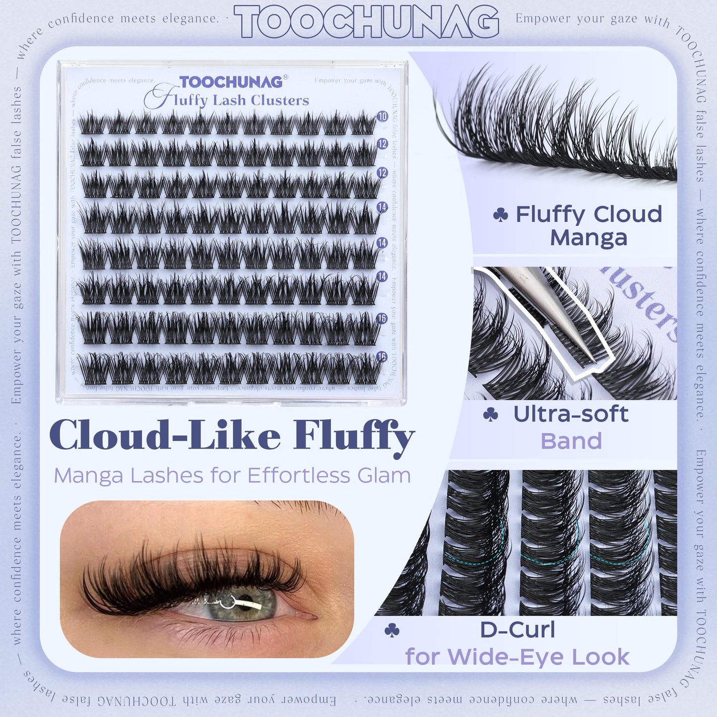 TOOCHUNAG Fluffy Lashes Clusters Manga Cluster Eyelash Extensions Wispy Eyelash Clusters D Curl DIY Individual Lash Clusters, 10-16mm Soft Faux Mink Cluster Lashes Extensions
