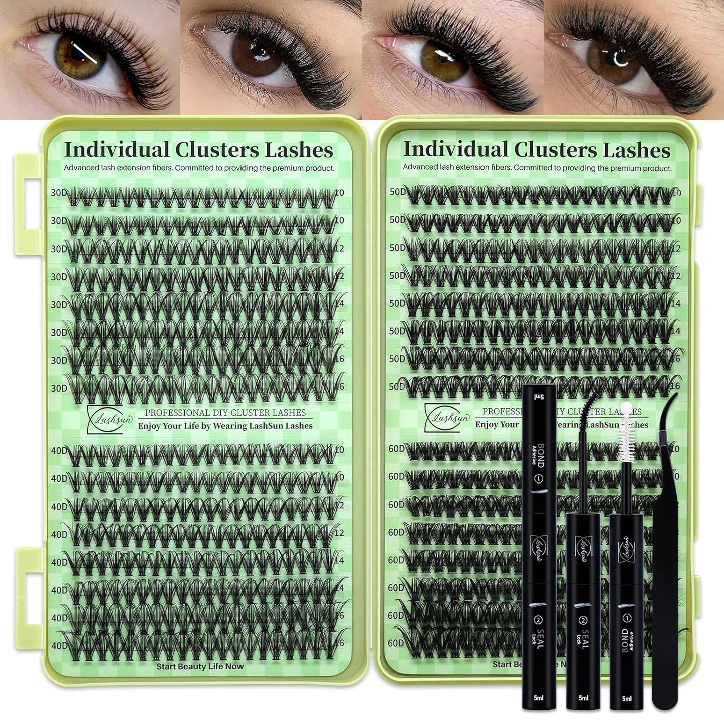 Lash Clusters Kit - 540pcs D Curl Wispy Cluster Lashes | Soft, Comfortable DIY Eyelash Extensions 10-22mm