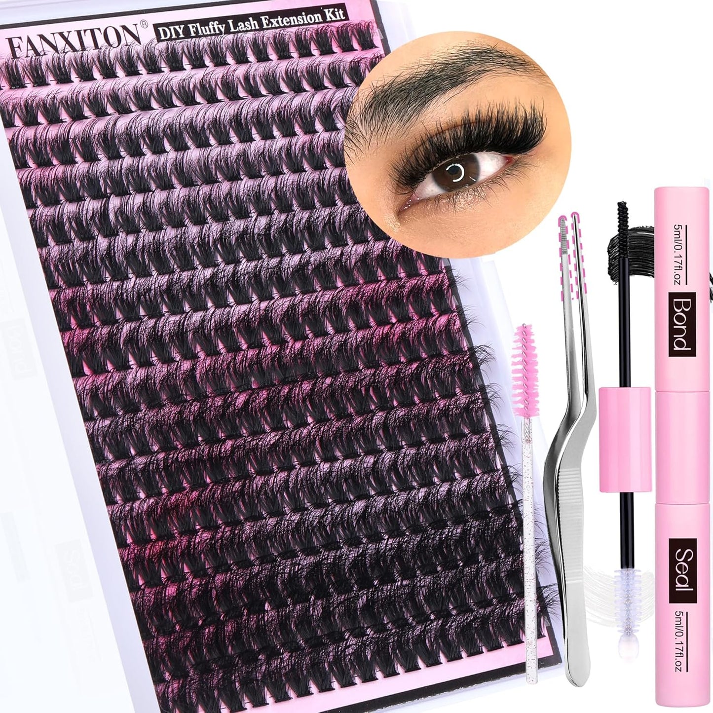 DIY Eyelash Extension Kit - Thick Volume 40D & 50D Cluster Lashes | 280 Pieces with Bond & Tweezers