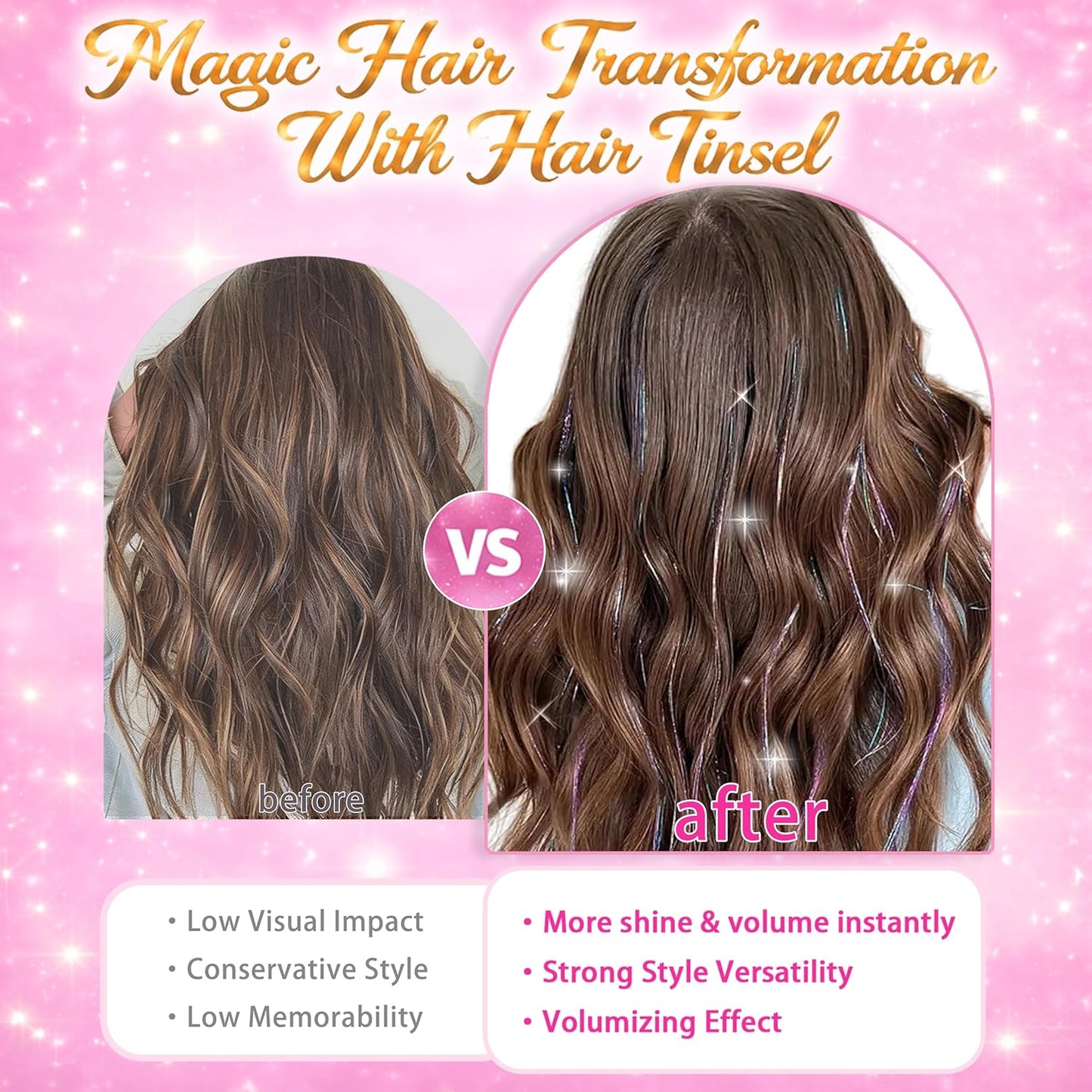 Silver Hair Tinsel Kit - 8 Pcs 48-Inch Glitter Hair Extensions for Girls & Women | Perfect for Parties & Festivals