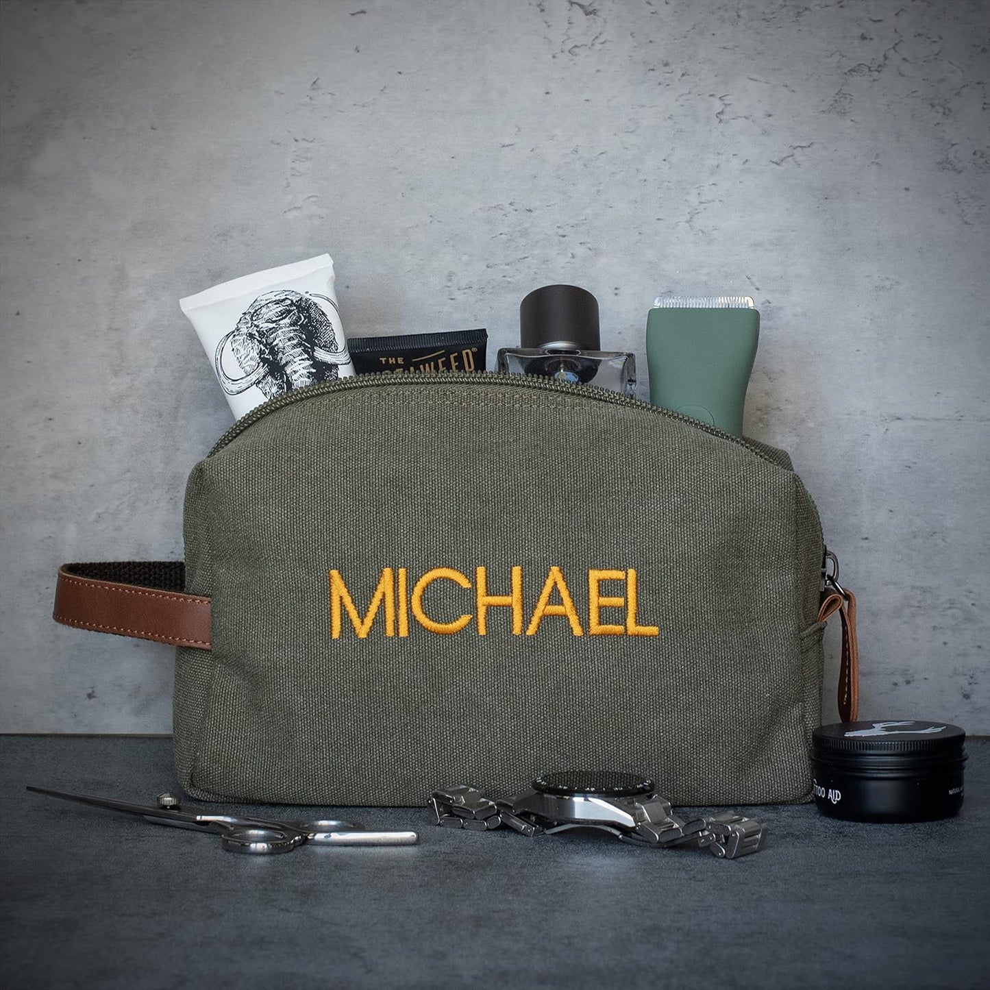 Personalized Toiletry Bag for Men - Handcrafted Embroidered Design | 5 Canvas & 8 Thread Color Options