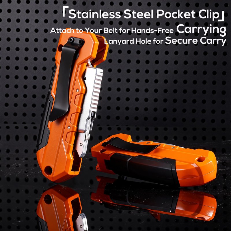 REXBETI 2-in-1 Folding Utility Knife and Scraper, Heavy-Duty Zinc Alloy Construction, Built-In Blade Storage,Retractable Blade with Safety Lock,Includes 13 SK5 Black Replacement Blades（1 pack）