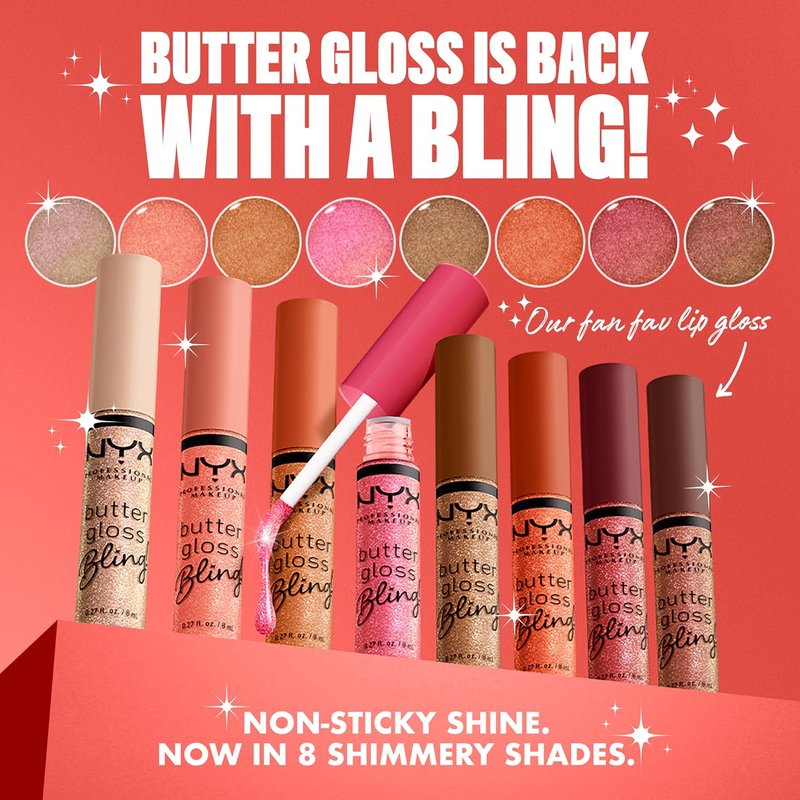 NYX Butter Gloss - Non-Sticky Vegan Lip Gloss for Shiny Finish | Bling Effect