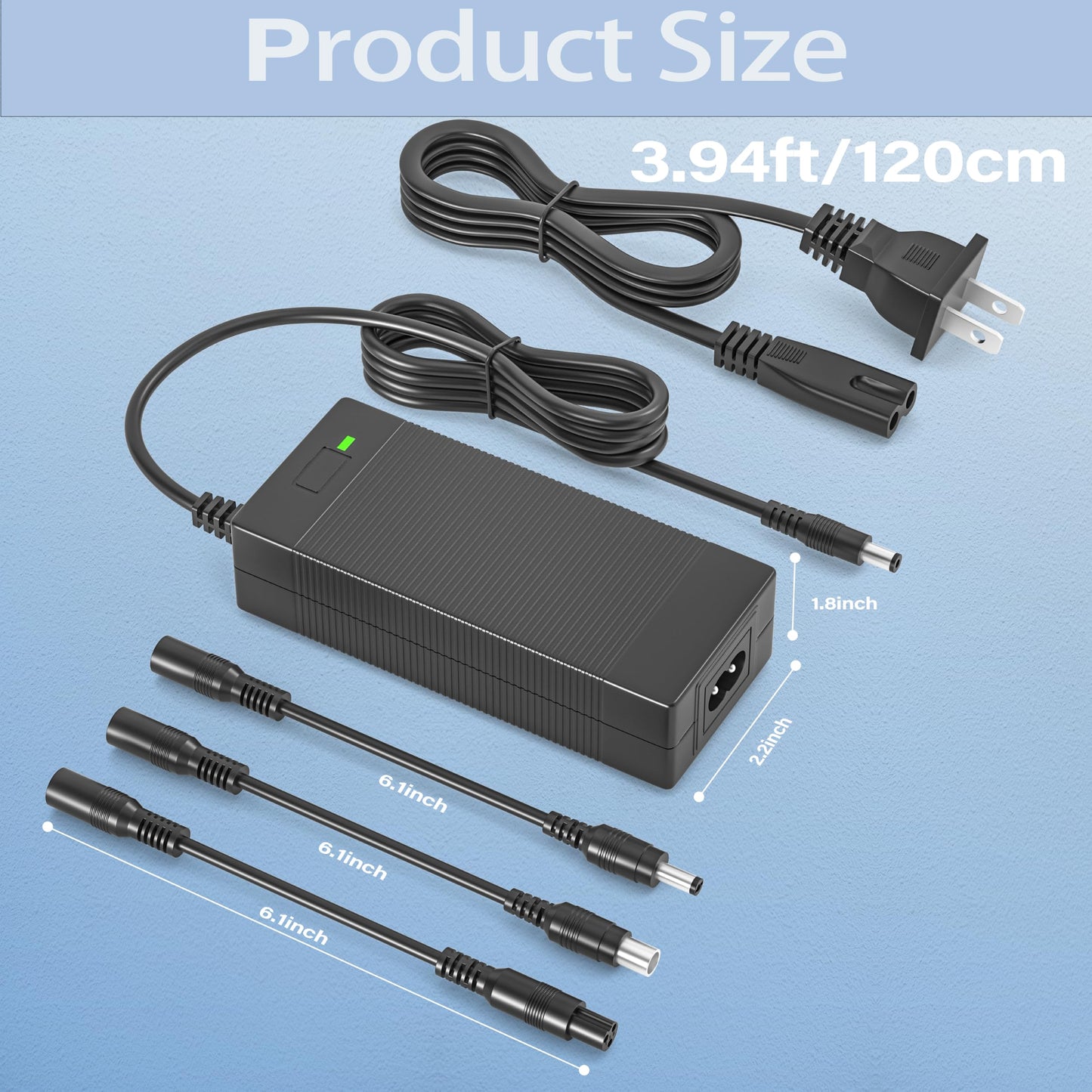 DMMNS 42V 2A Charger with 4 Tips (5.5x2.1/5.5x2.5/8mm 3-Prong/RCA) Compatible with Hiboy,Gotrax,Swagtron Universal for 36V/42V Scooter Battery