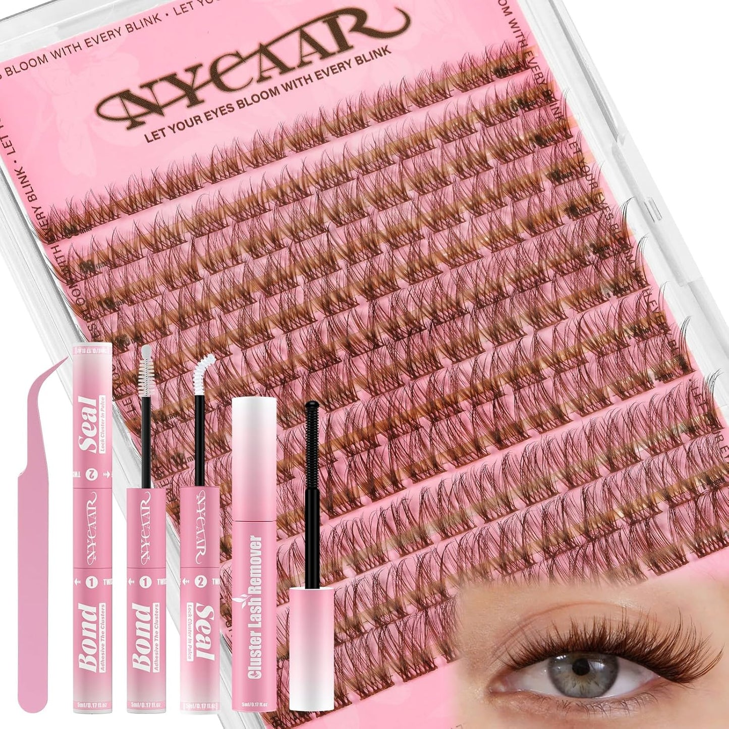 Natural Eyelash Clusters - 144pcs Wispy Lash Extensions | C Curl, Invisible Band, 8-16mm for Beginners