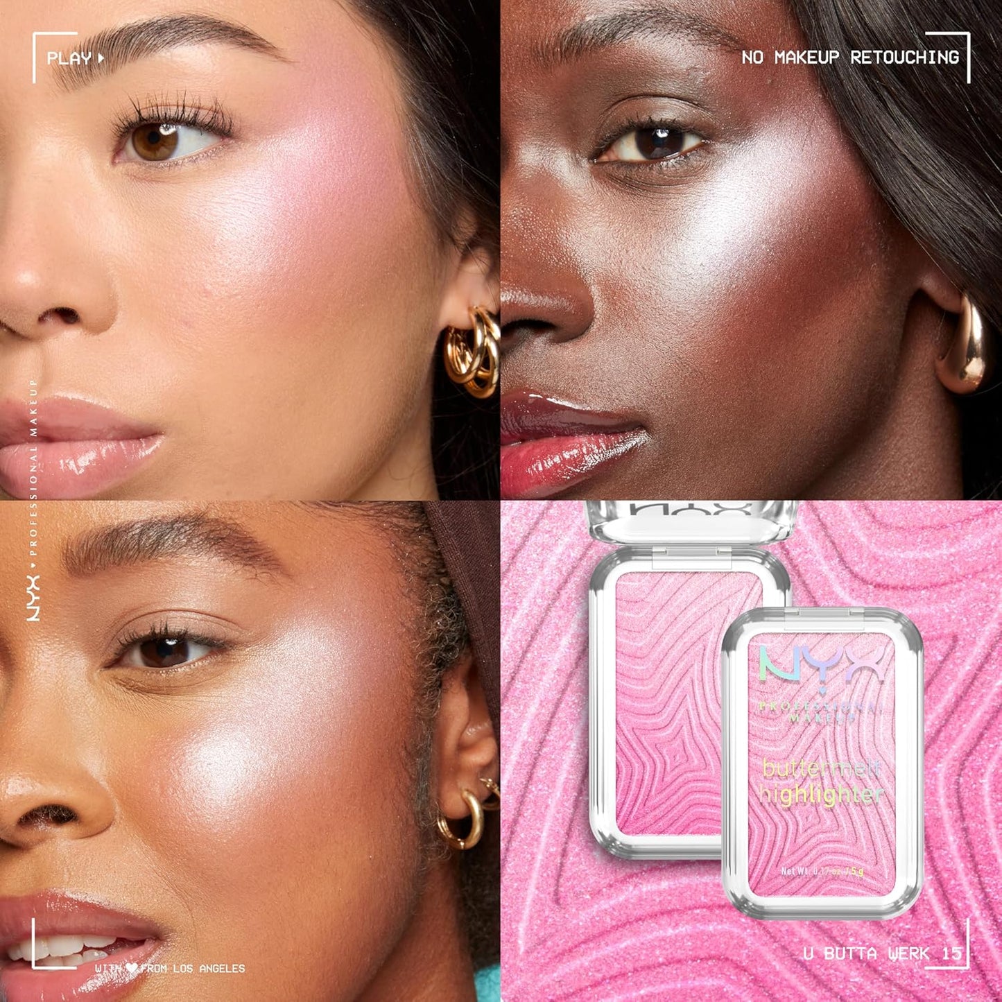 NYX Buttermelt Highlighter - Long-Lasting Powder Highlighter for High Impact Glow | Frosty Pink 15U