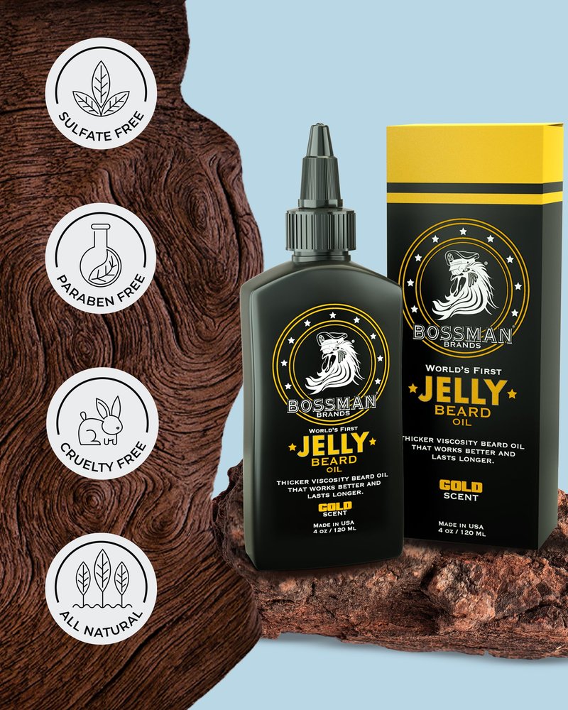 Bossman Jelly Beard Oil for Men & Beard Balm for Men Combo - Gold Scent