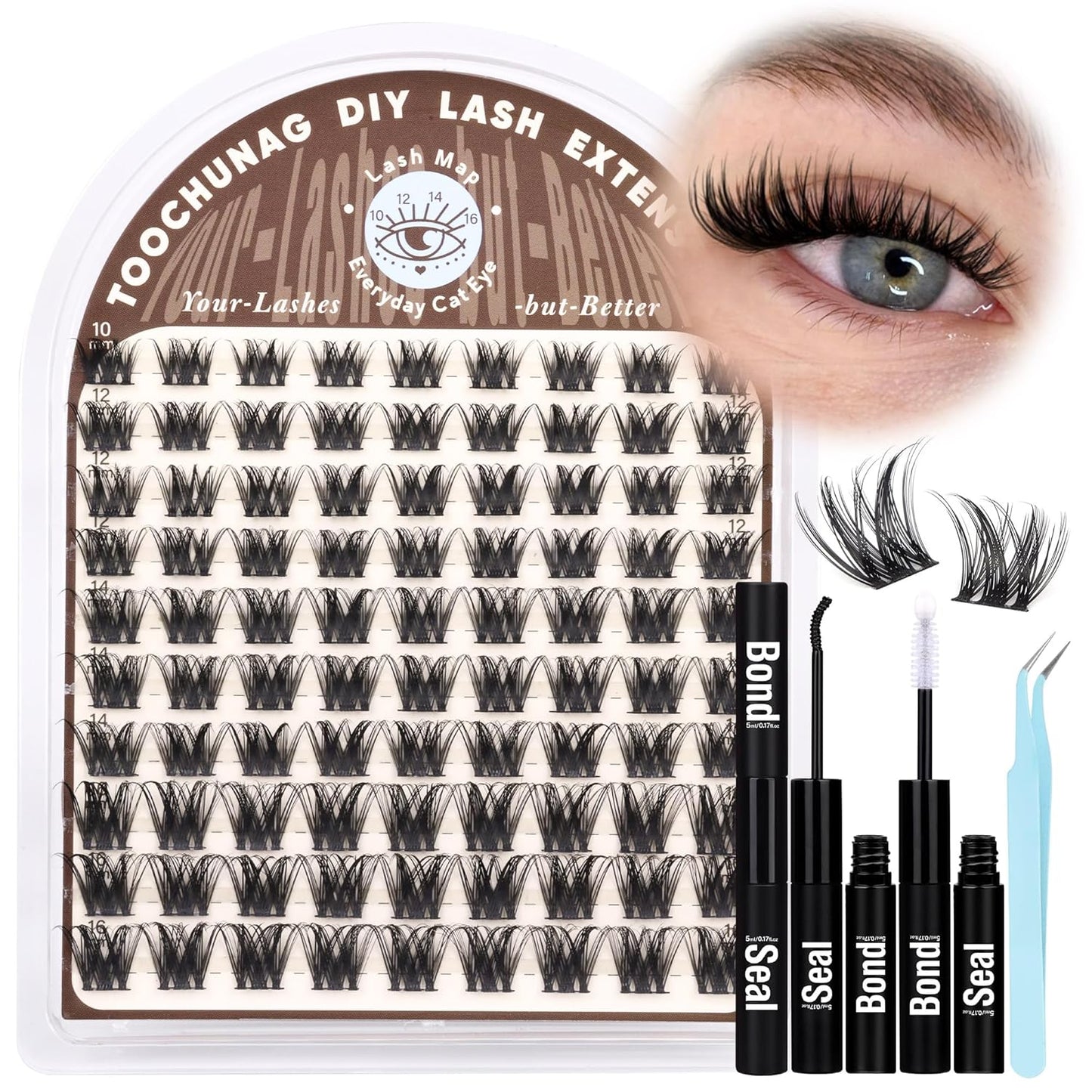 Natural Cluster Eyelash Extensions - Wispy D Curly Individual Lashes | 10-16mm Soft Volume DIY Lash Clusters