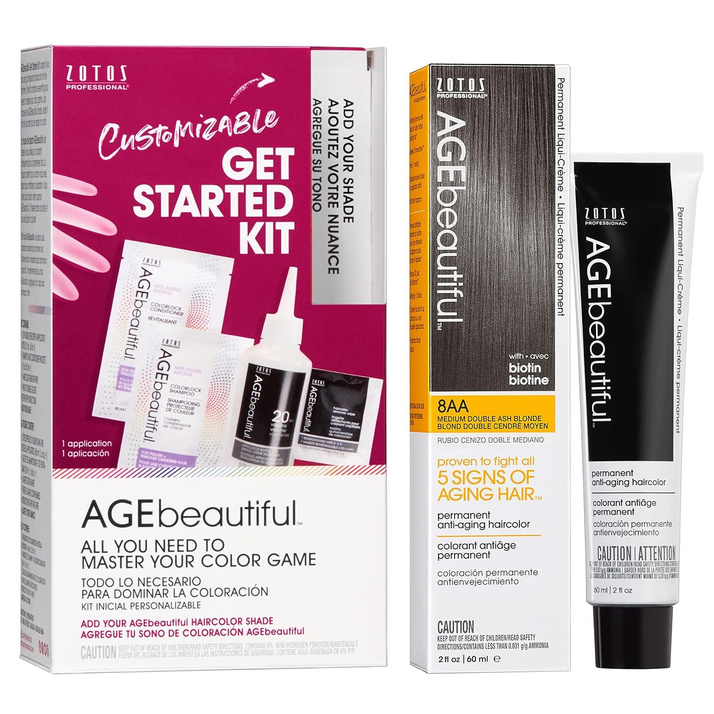 AGE Beautiful Permanent Hair Color Cream - 100% Gray Coverage Hair Dye with Biotin for Fuller, Thicker Hair | Professional Salon Quality