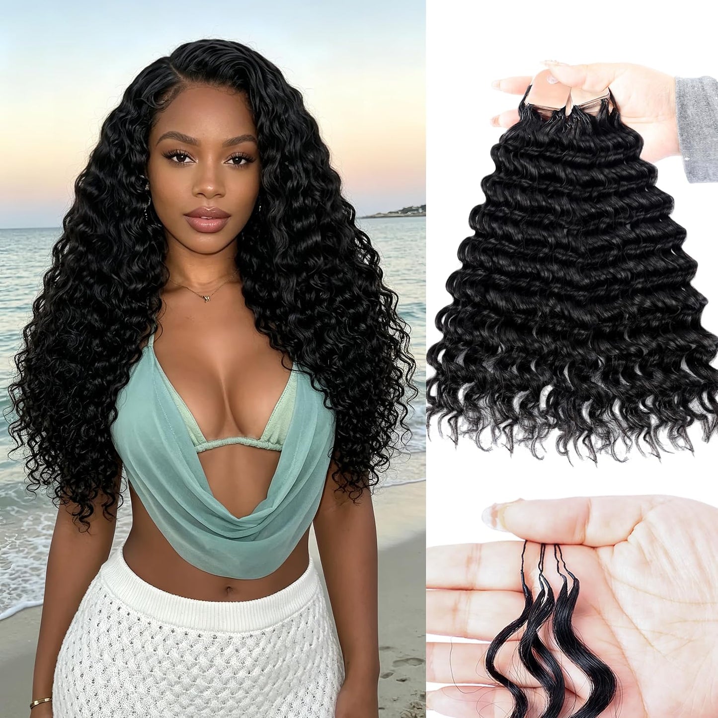 Human Crochet Hair for Black Women - 16 Inch Deep Wave Crochet Hair | Lightweight, Natural Look, 100 Strands