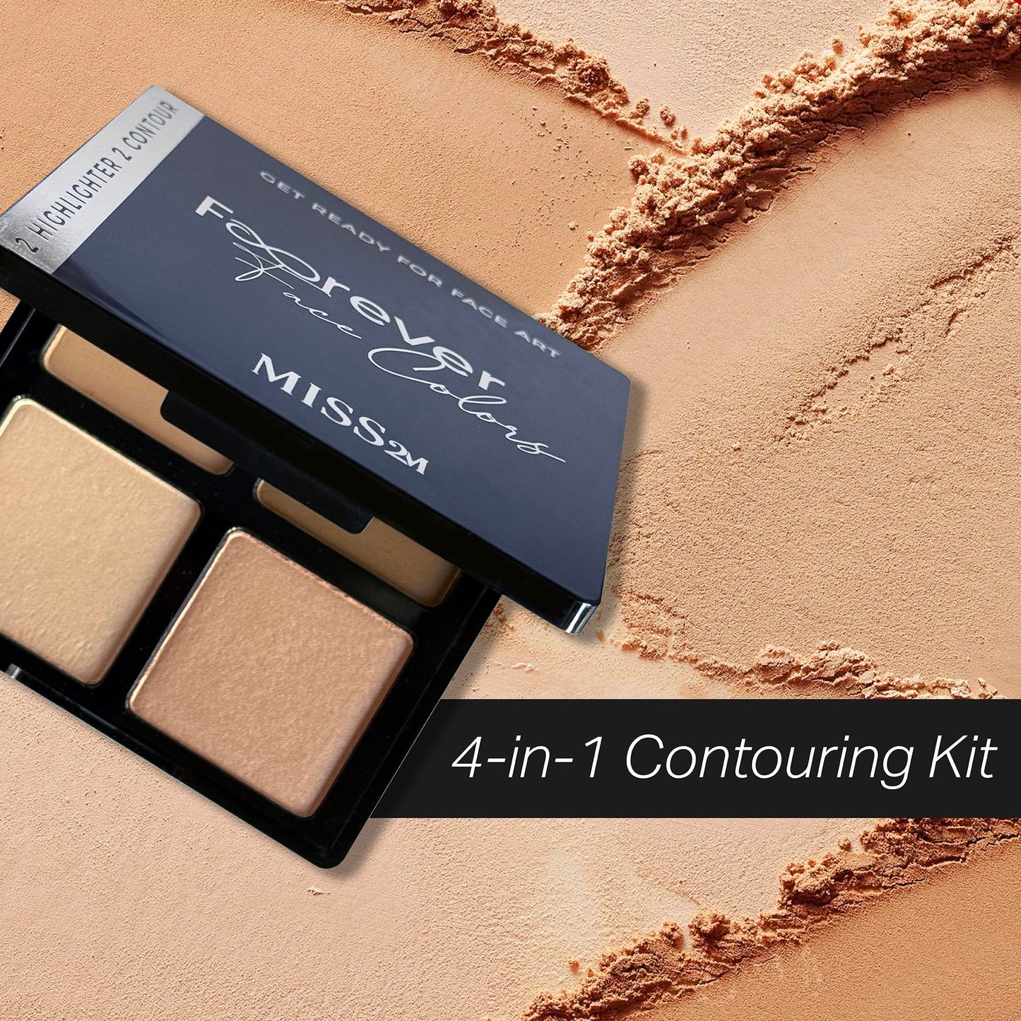 MISS2M Forever 4-in-1 Easy Contouring Makeup Kit with Soft Matte Bronzing Powder and Glowy Highlighters | Stay-All-Day Powder Contour Palette, 18g