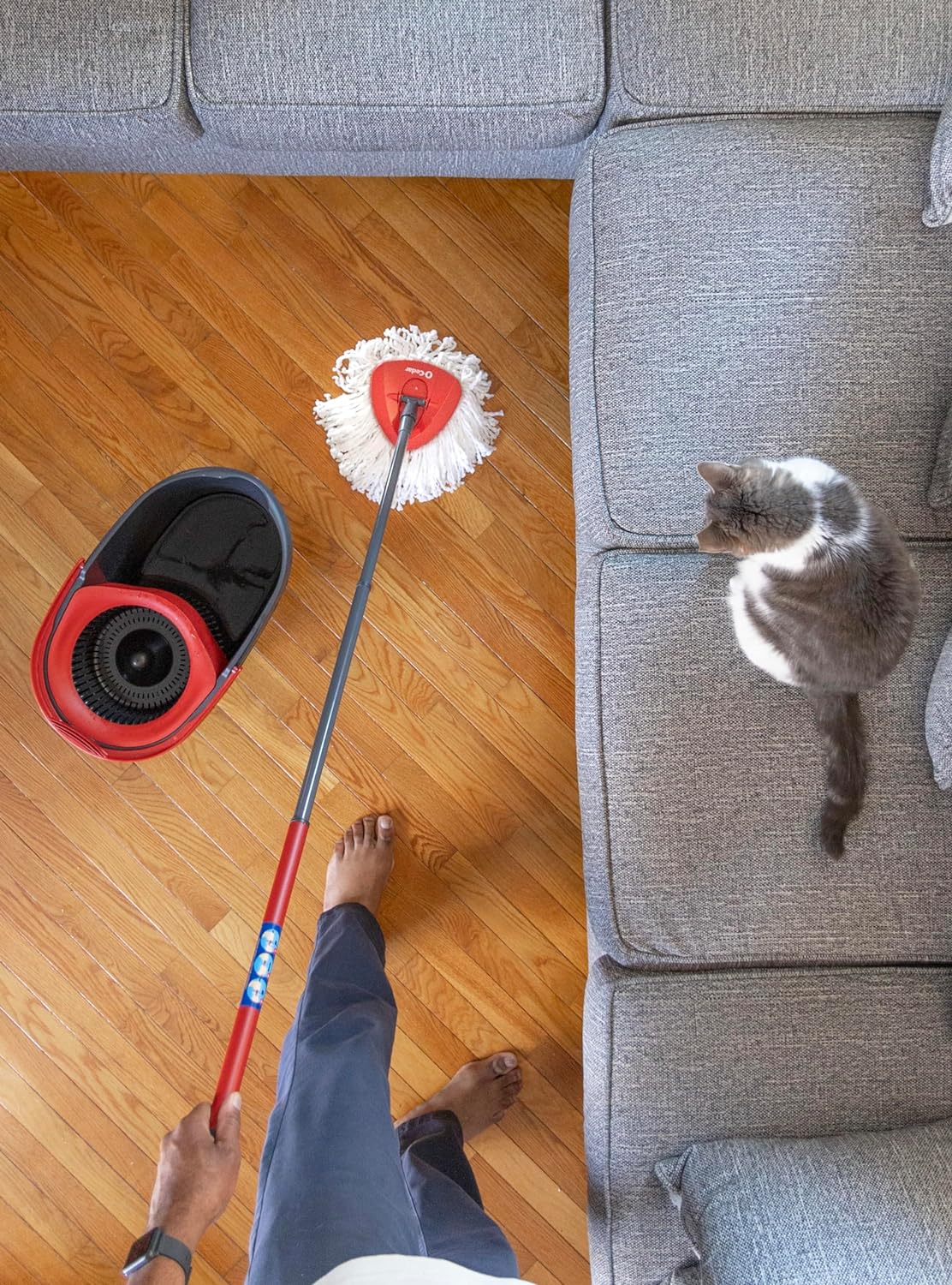 O-Cedar Microfiber Spin Mop System - EasyWring Floor Cleaning Bucket | Red & Gray Standard Size