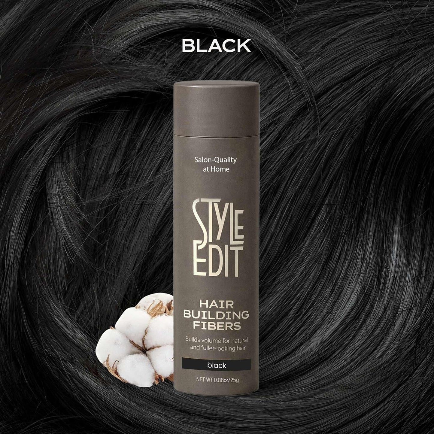Hair Building Fibers for Thinning Hair - Plant-Based Concealer for Receding Hairlines & Bald Spots | Black 0.88oz