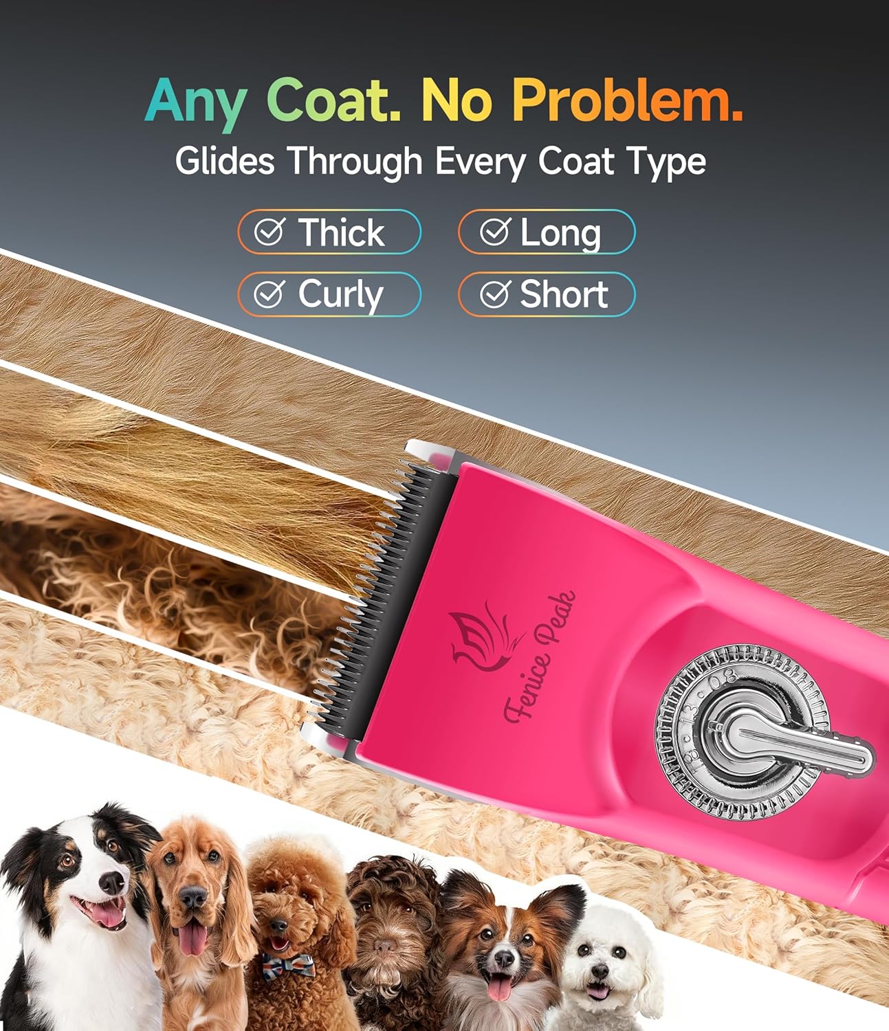 Cordless Dog Grooming Clippers - 12-Hour Runtime, 3-Speed Quiet Electric Trimmer for Thick & Curly Coats | Pink