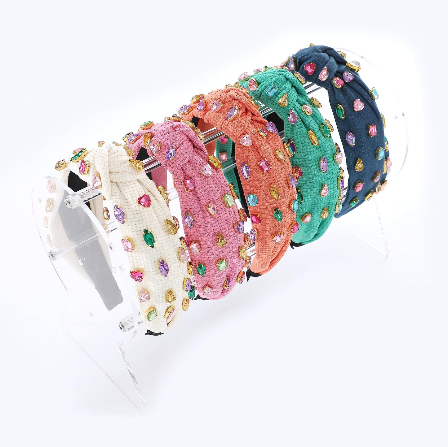 Gmmidea Jeweled Knotted Headband for Women Girls Sparkly Crystal Rhinestone Headband Wide Top Knot Women's Embellished Hairband Hair Accessories