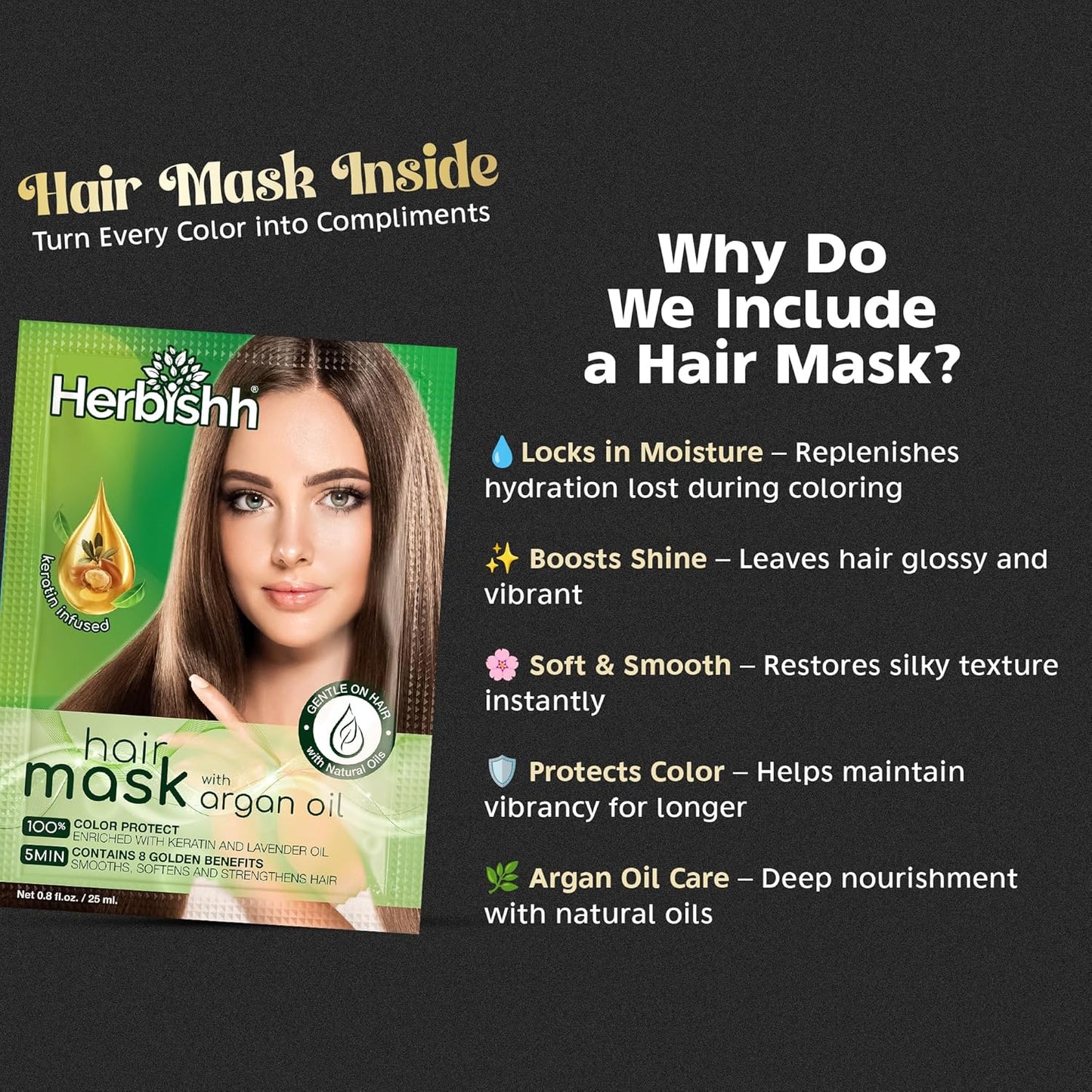 Herbishh Hair Color Shampoo for Gray Hair - Ammonia-Free Magic Dye | Long-Lasting Dark Brown - 500ml