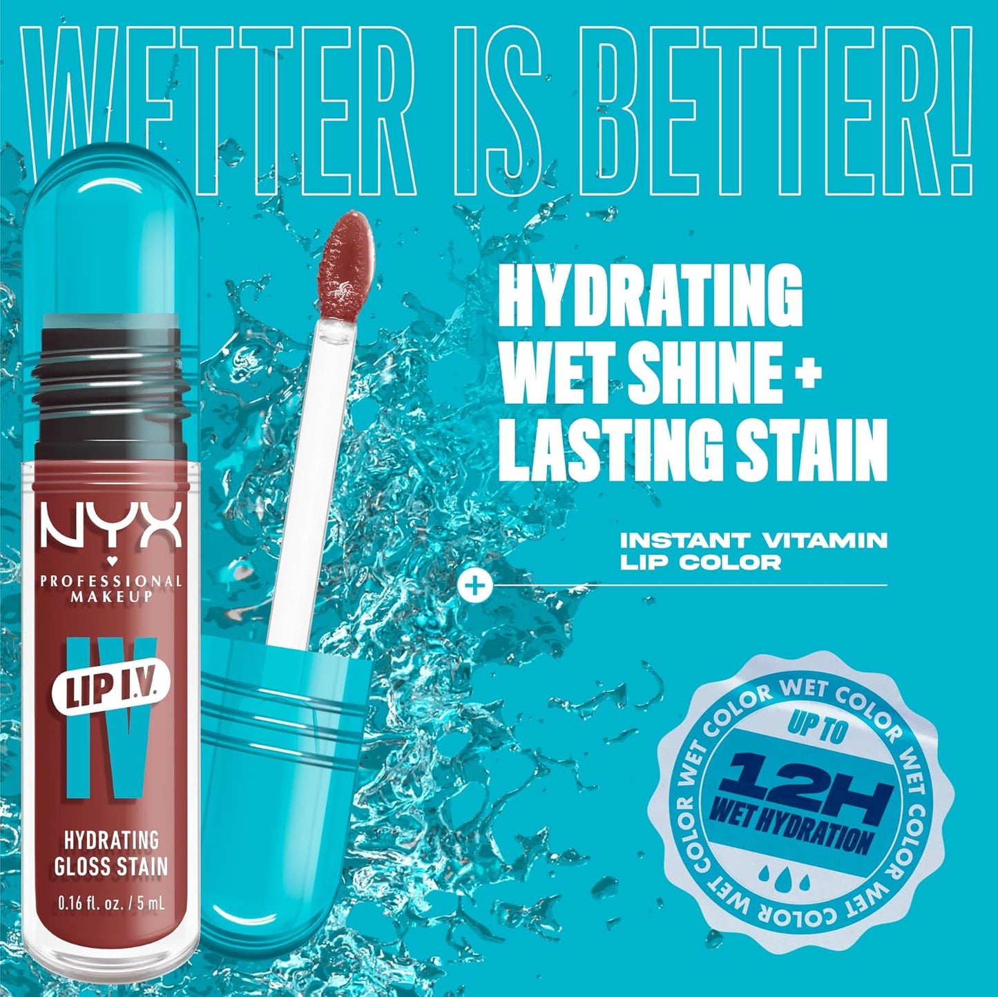 NYX Lip IV Hydrating Glossy Lip Stain | Long-Lasting Vegan Formula with 12 HR Hydration - Hydra Honey (Brown)