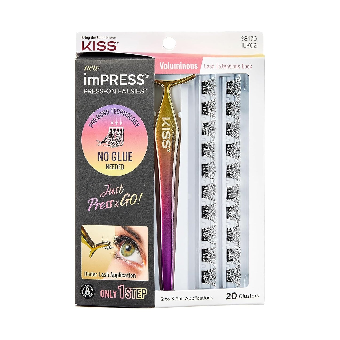 KISS imPRESS Falsies Eyelashes - Natural & Voluminous 12mm/14mm | 20 Clusters with Applicator
