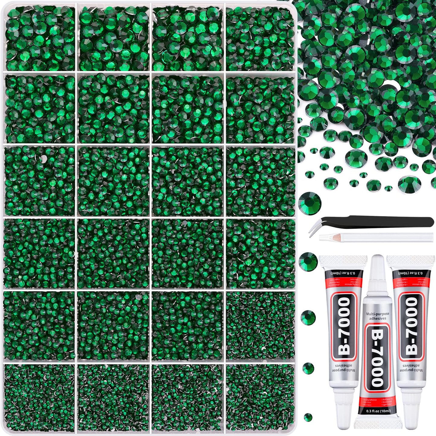 Resin Rhinestones - 32000 Pcs Flatback Gems for Bedazzling | Silver Clear Crystal Kit with 3 Pcs B7000 Glue for Nail Art & Crafts