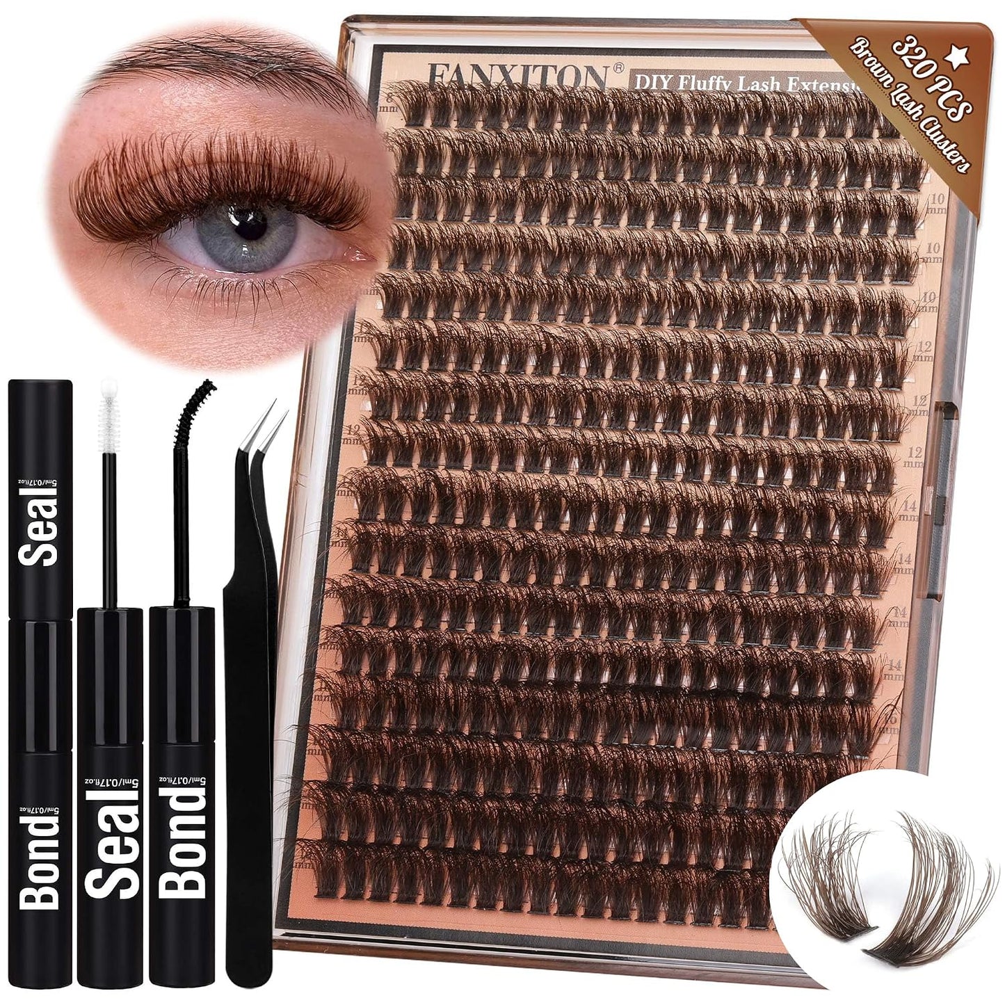DIY Eyelash Extension Kit - Thick Volume 40D & 50D Cluster Lashes | 280 Pieces with Bond & Tweezers