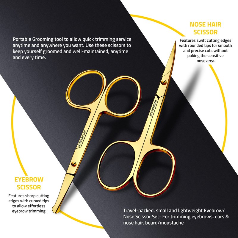 Utopia Care Curved & Rounded Facial Hair Scissors for Men, Mustache, Nose, Beard, Eyebrows, Eyelashes, Ear Hair Cutting & Trimming Scissors, Red