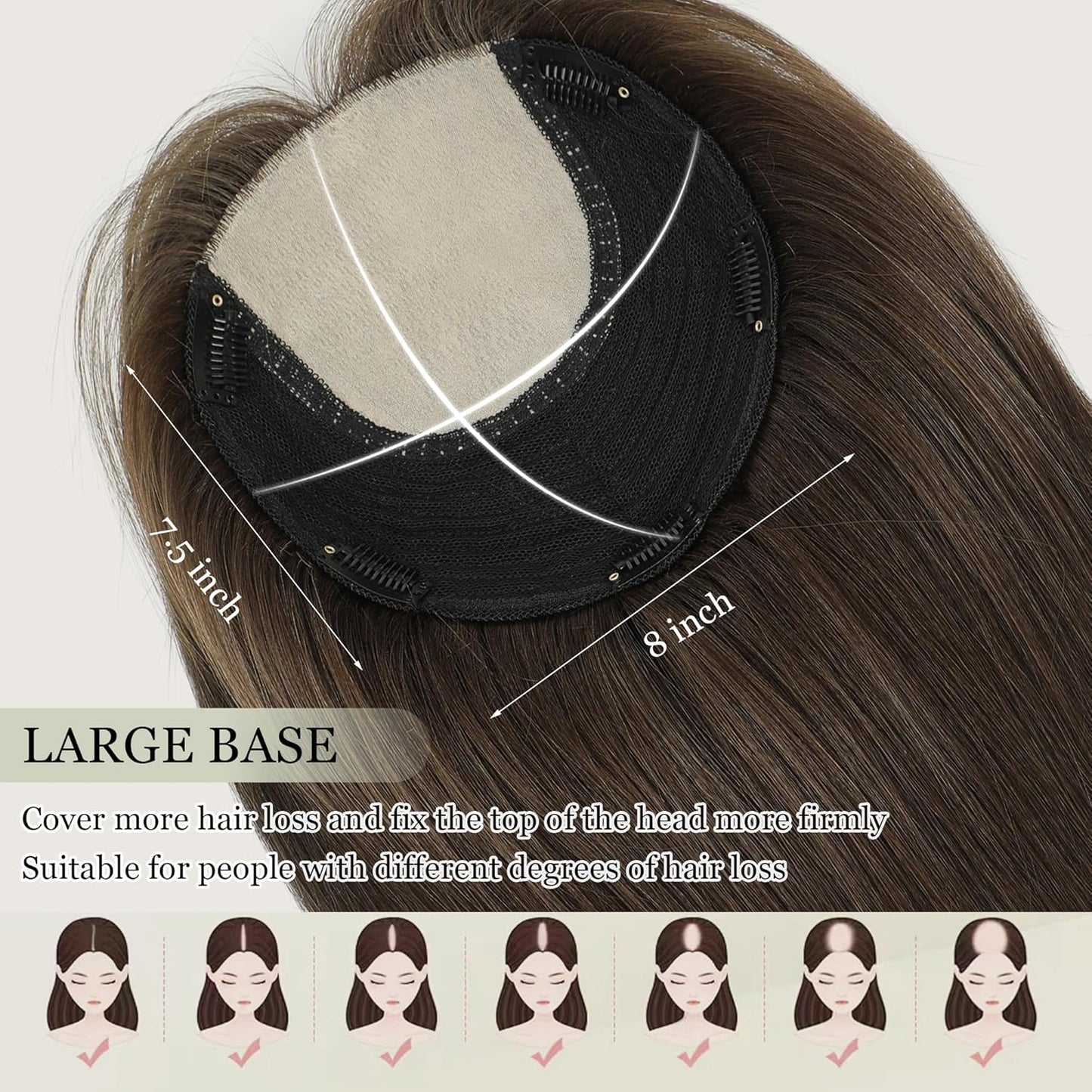 Aimeolyn Hair Toppers for Women - Real Human Hair 12-Inch Wiglet with Bangs for Thinning Hair | Big Base Scalp Coverage
