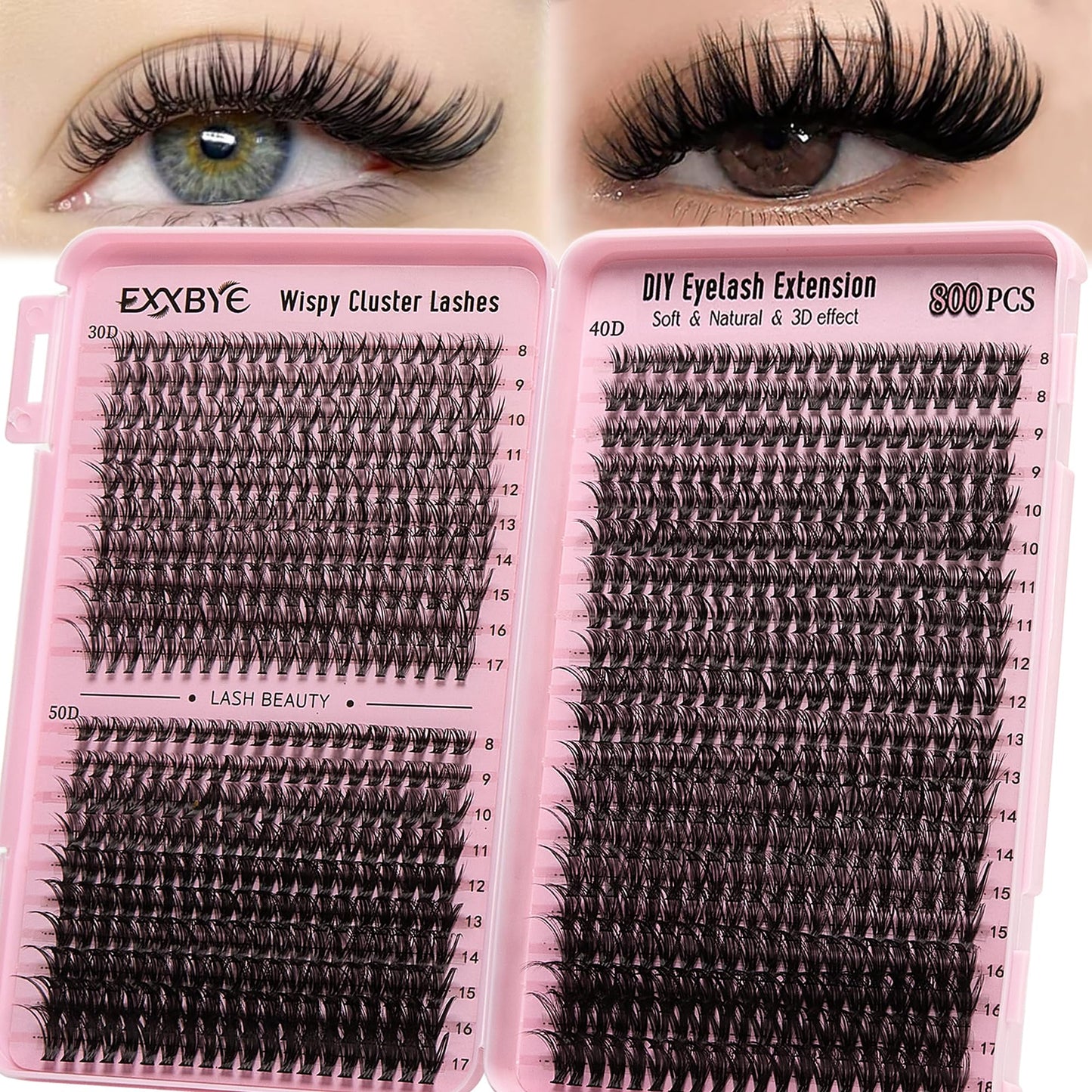 Wispy Lash Clusters Kit 800pcs Lash Extension Kit Eyelash Clusters 30D&40D&50D Natural Lashes Clusters 8-18mm DIY Individual Lashes Cluster