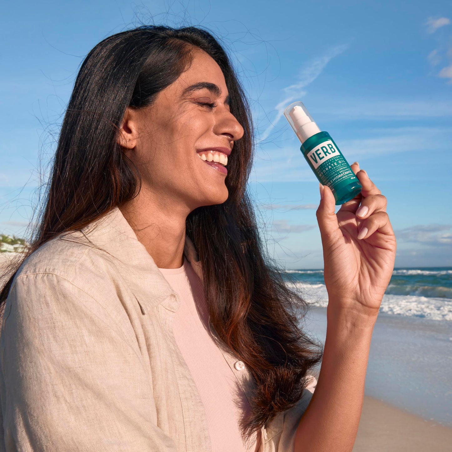 VERB Hydrate Oil Deluxe Sample - Add Moisture -Increases Shine - Smooth Frizz - Heat Protection for Dry + Frizzy Hair - Amber + Warm Jasmine Scent