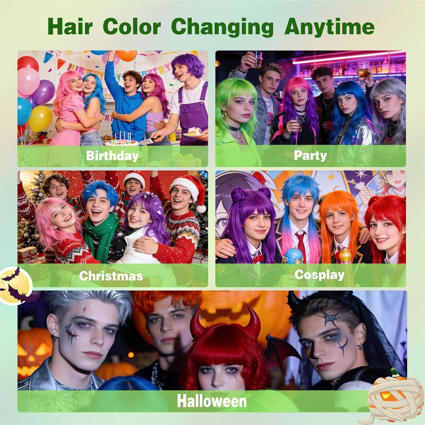 Temporary Hair Color Spray - Green Instant Dye for Men & Women | Washable, Quick Styling for Parties & Cosplay, 150ml