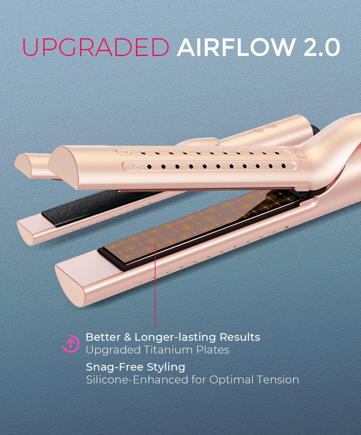 Tymo Airflow 2.0 Curling Iron - 2-in-1 Hair Straightener & Curler, 1.25 Inch, Dual Voltage, Gold Blush