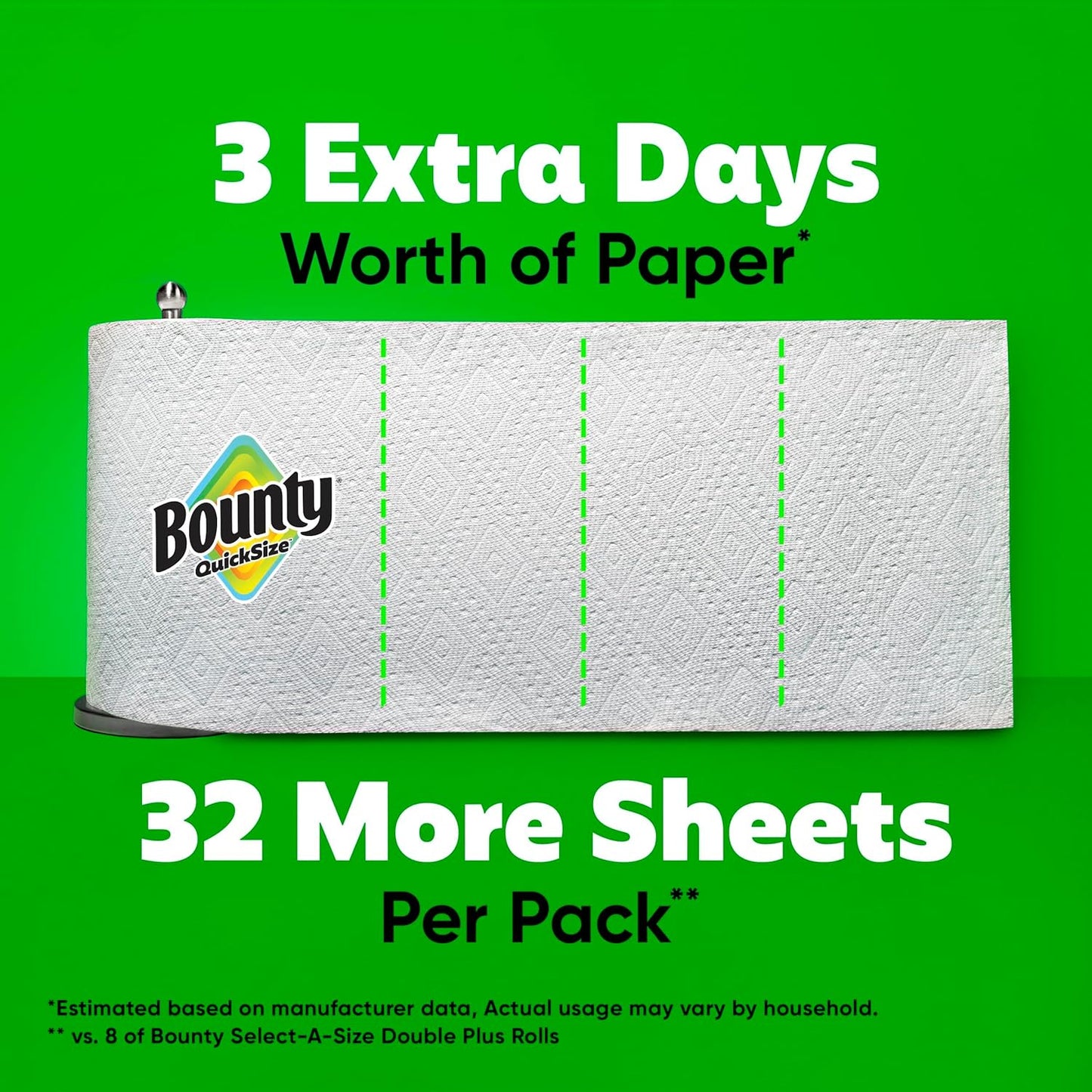 Bounty Quick Size Paper Towels - Super Absorbent White Rolls | 8 Family Rolls