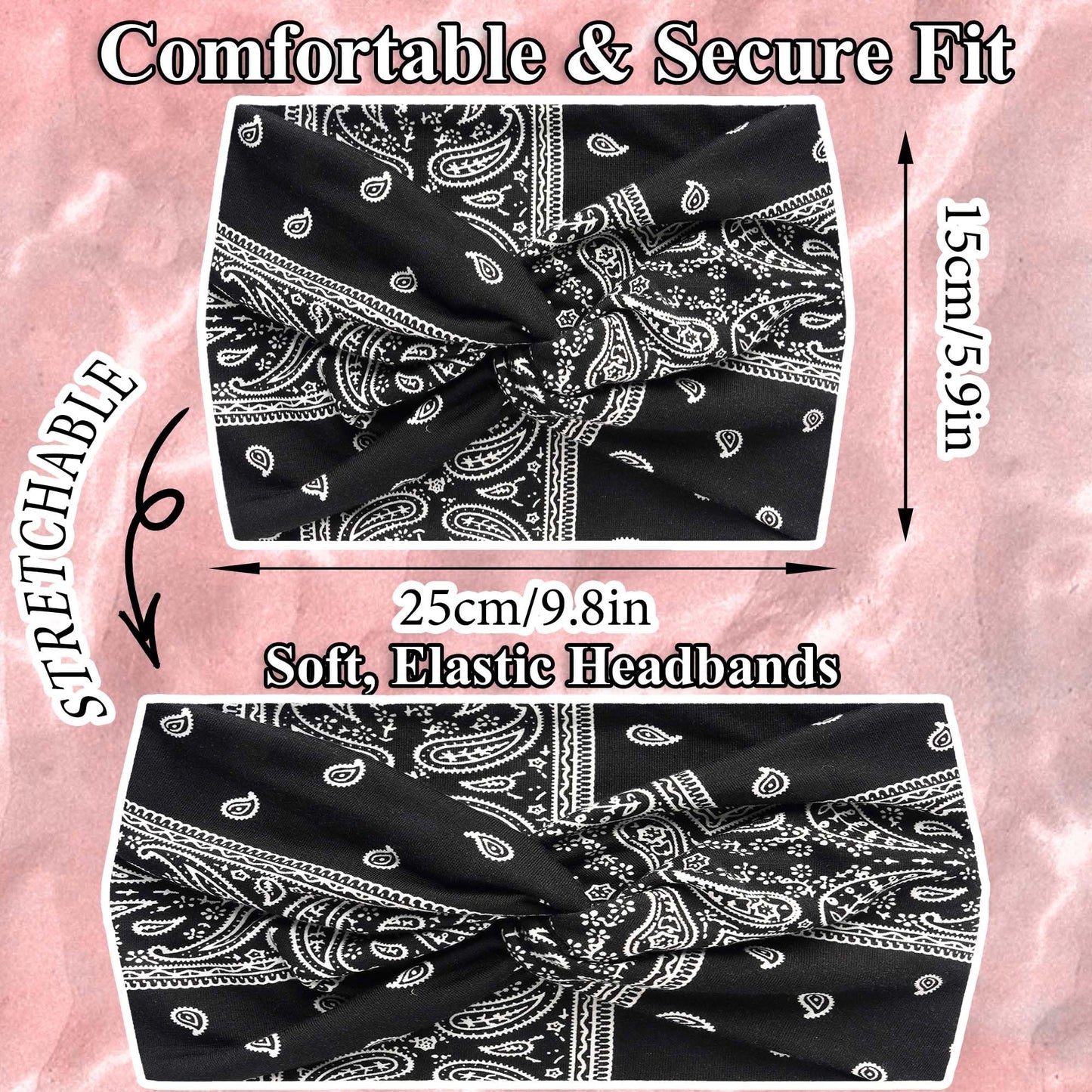 FARSYOD African Boho Headbands For Women's Wide Elastic Hair Bandana 4Pcs