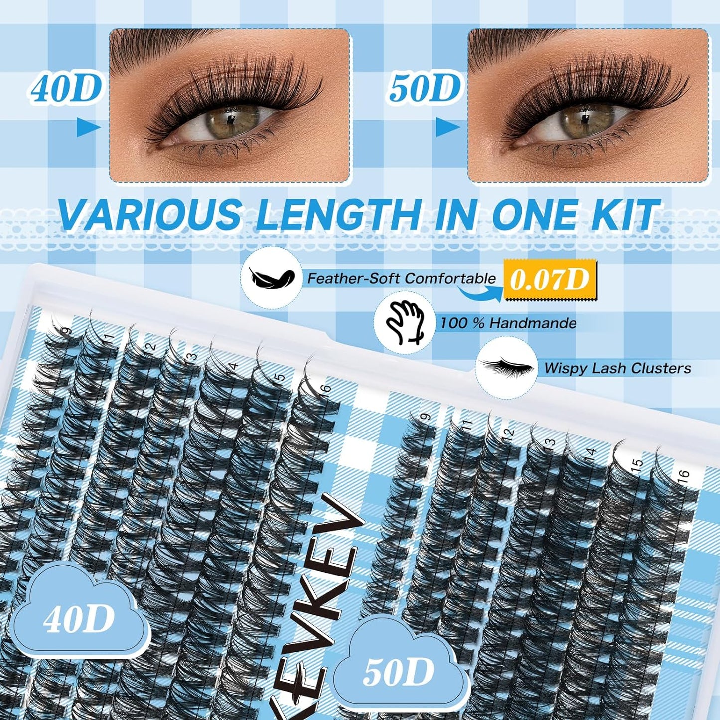 Lash Extension Kit - 280 Pcs Individual Lashes with Bond & Seal | 40D/50D, 9-16mm Clusters