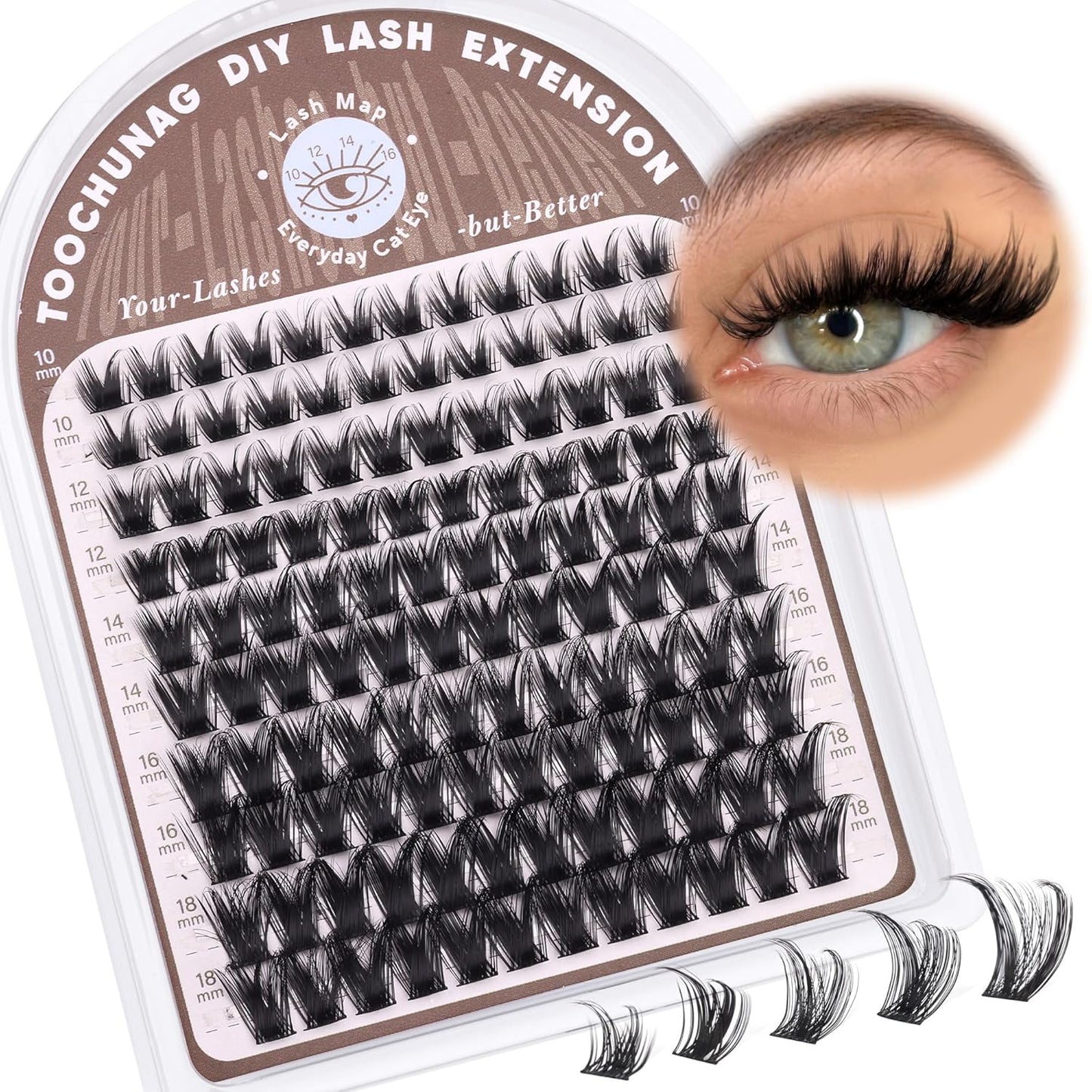 Natural Cluster Eyelash Extensions - Wispy D Curly Individual Lashes | 10-16mm Soft Volume DIY Lash Clusters