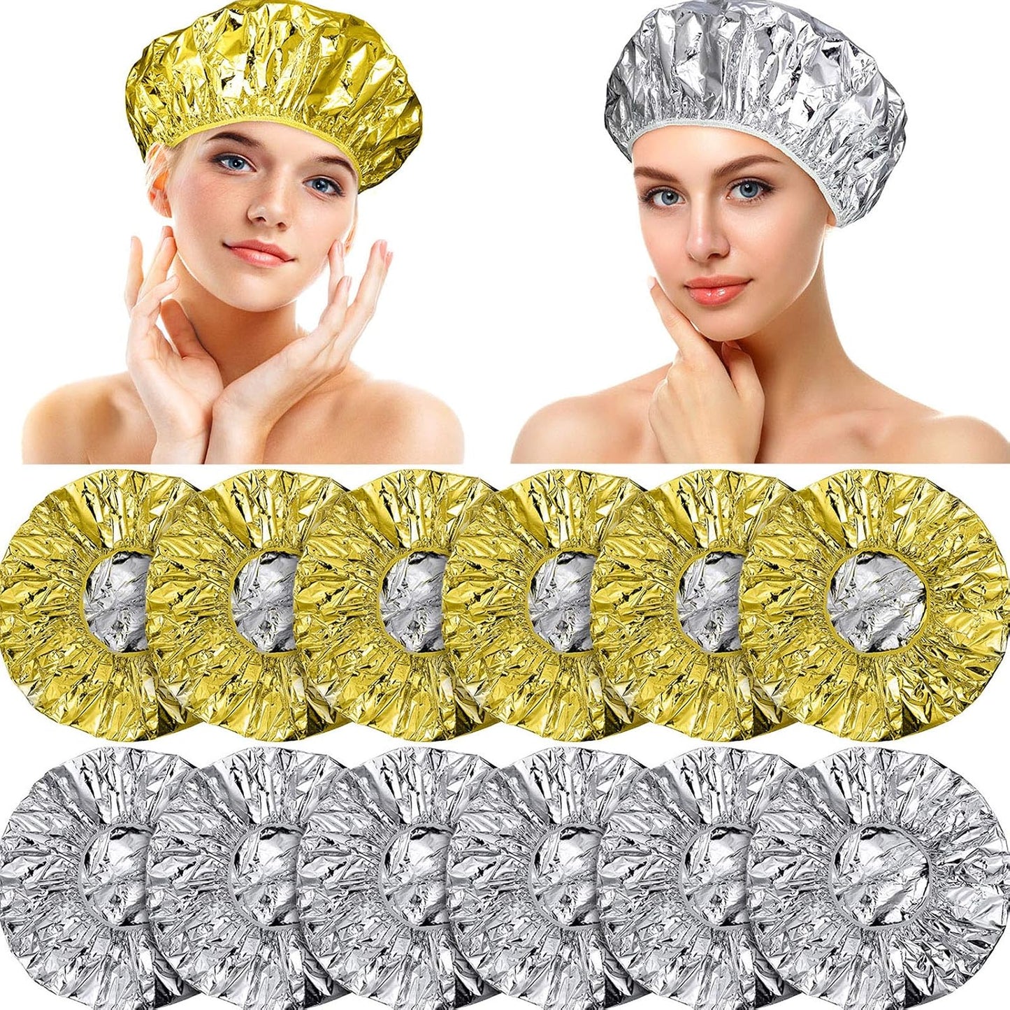 Deep Conditioning Caps - 12 Pieces Aluminum Foil Reusable Hair Coloring & Processing Caps | 12 Inch, Gold & Silver