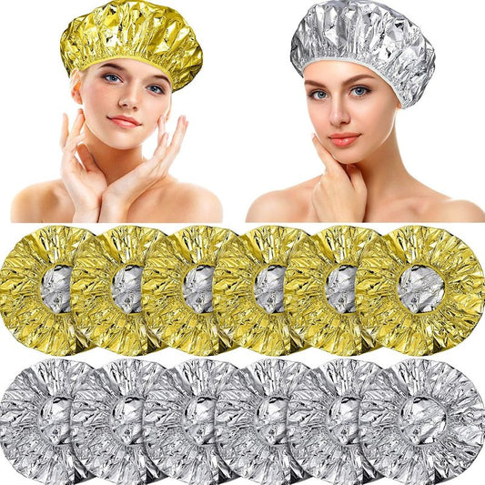 Deep Conditioning Caps - 12 Pieces Aluminum Foil Reusable Hair Coloring & Processing Caps | 12 Inch, Gold & Silver