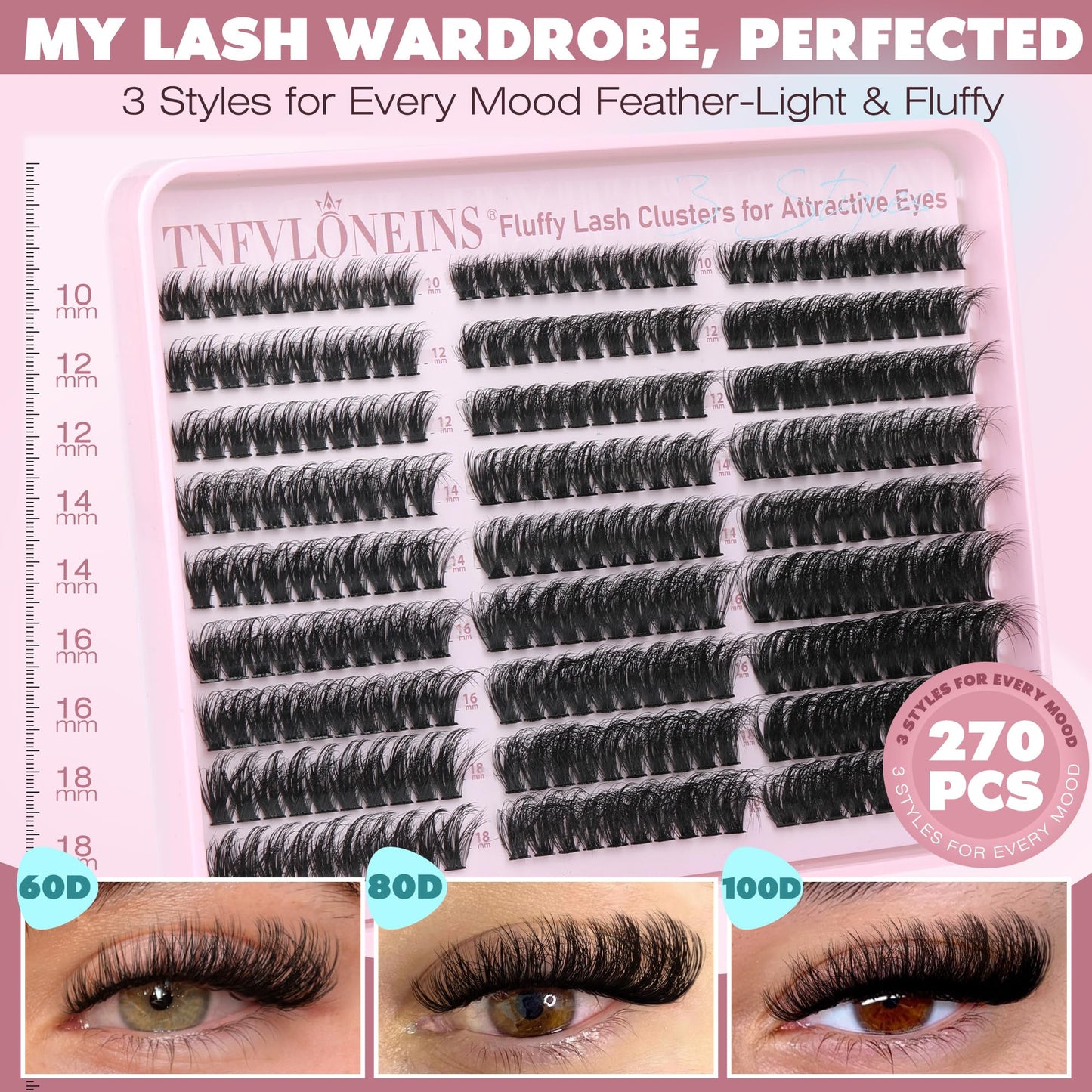 Fluffy Lash Clusters Wispy Cluster Eyelash Extensions Thick Eyelash Clusters Faux Mink Individual Lashes Full Volume Cluster Lashes 10-18MM Reusable Eyelashes Cluster by TNFVLONEINS