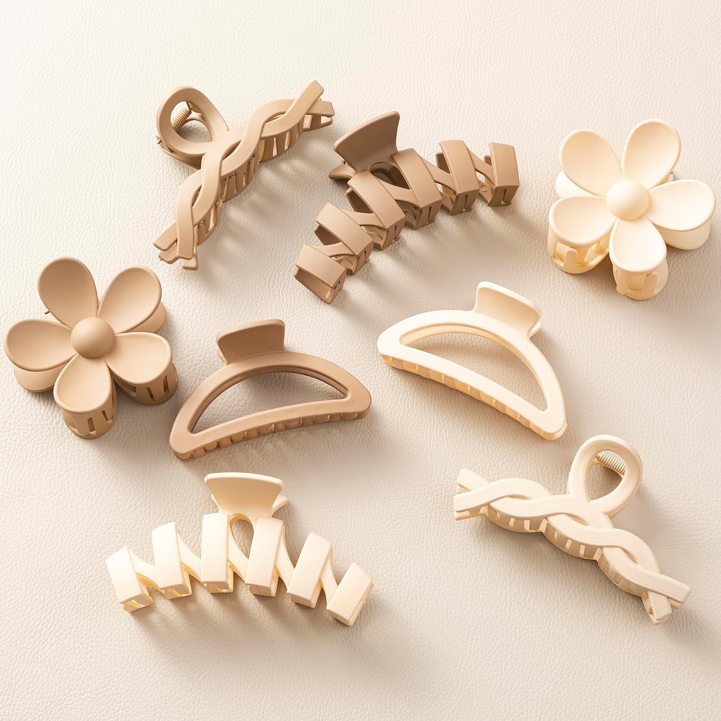 Flower Hair Clips - 8PCS Non-Slip Claw Clips for Thick Hair | Multi-Style Neutral Colors Set