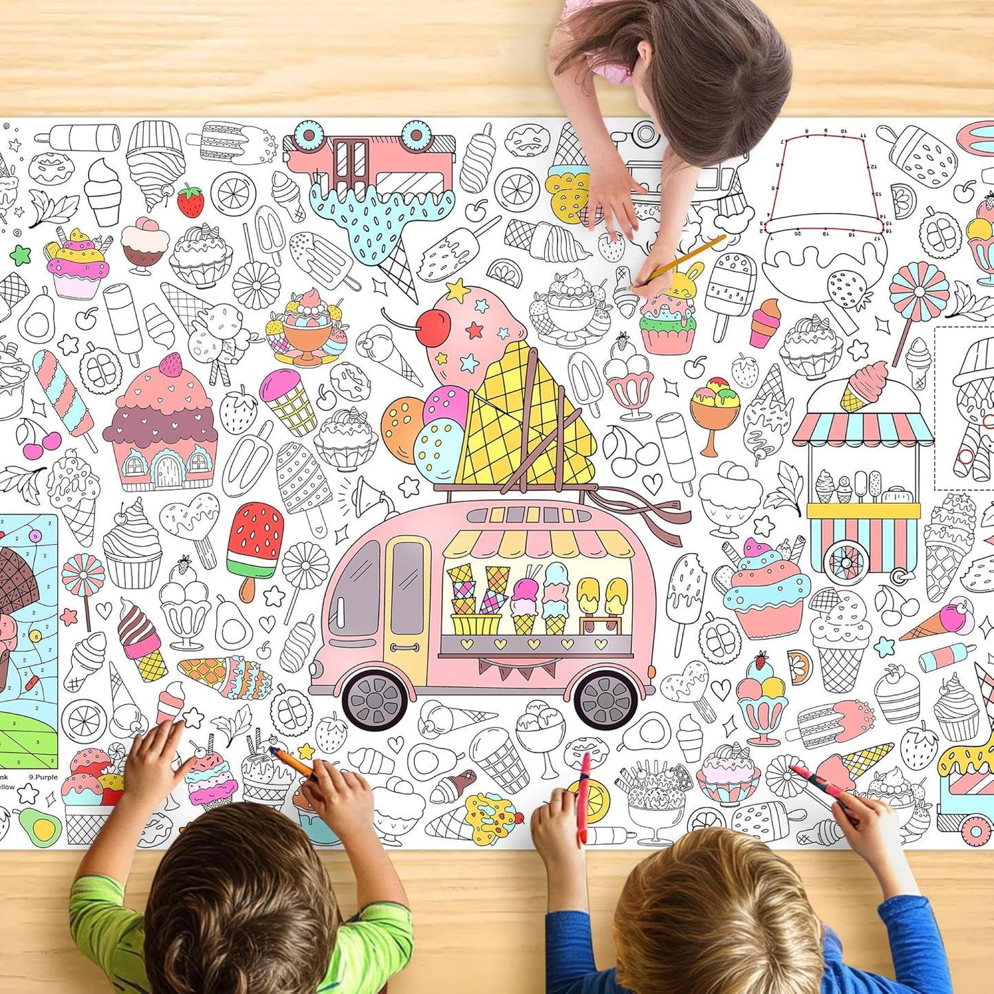 Monster Truck Coloring Tablecloth - Large 30x72 Inch for Kids | Perfect for Birthday Parties & Classroom Fun