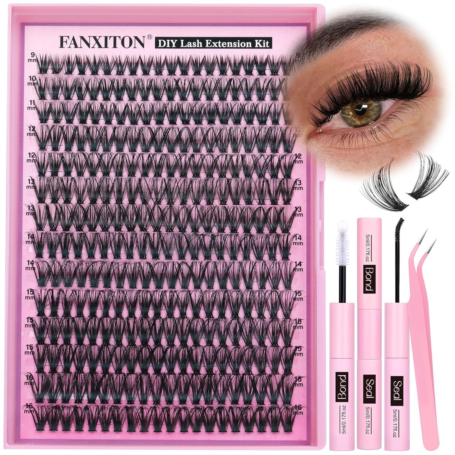 DIY Eyelash Extension Kit - Thick Volume 40D & 50D Cluster Lashes | 280 Pieces with Bond & Tweezers