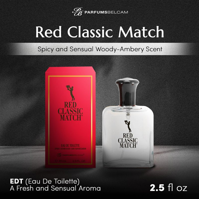 PB ParfumsBelcam Red Classic Match Eau de Toilette - Spicy Woody Amber Fragrance for Men, Long-Lasting Masculine Scent, Affordable Cologne Alternative, Signature Fragrance - 2.54 Fl Oz
