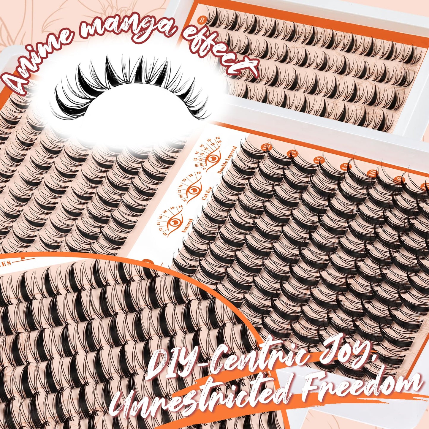 Fairy Manga Lash Clusters 8-18mm Eyelash Clusters 160Pcs Lashes Extension Fairy Lash Clusters Spiky Lashes Cluster C Curl with Invisiable Band (Fairy)