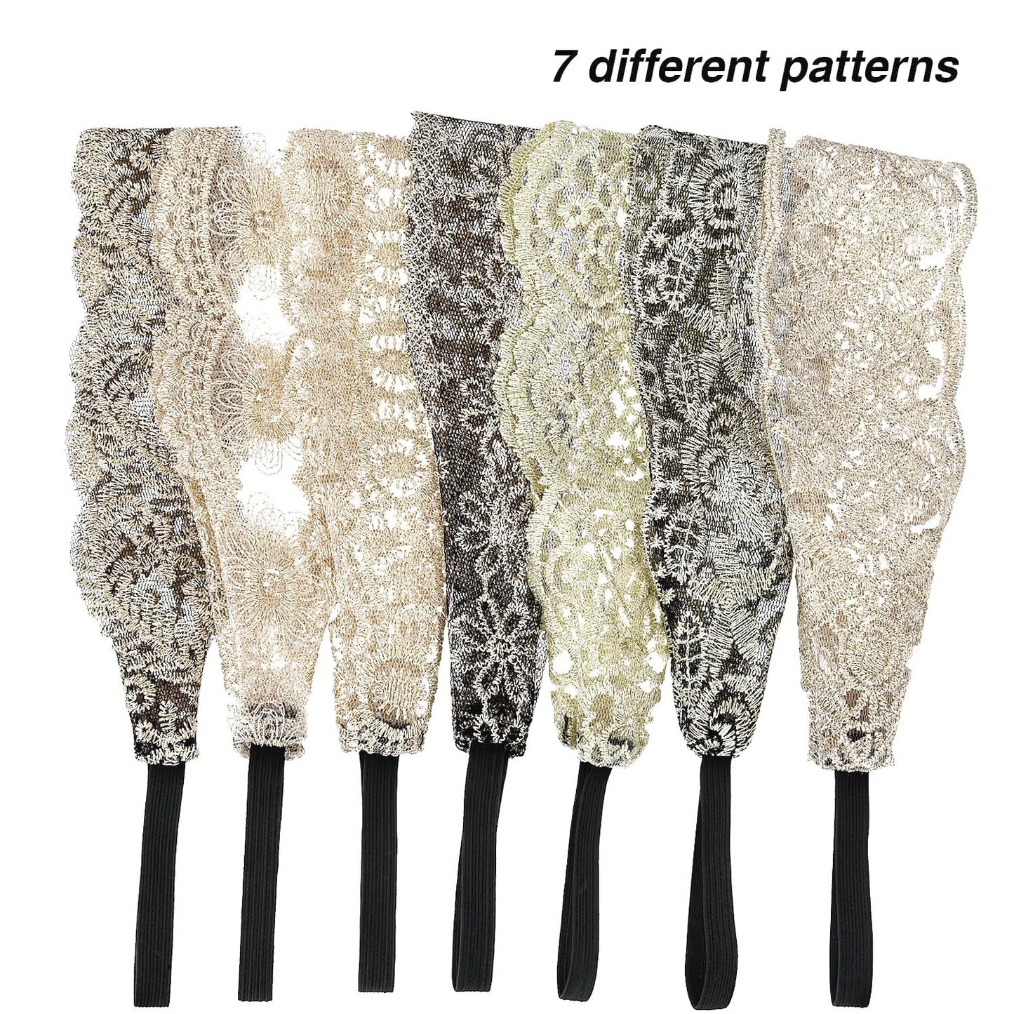 Gejoy 7 Pieces Lace Headbands Women Girls Stretch Headband Halloween Elegant Wide Headwrap Hair Turban Accessories