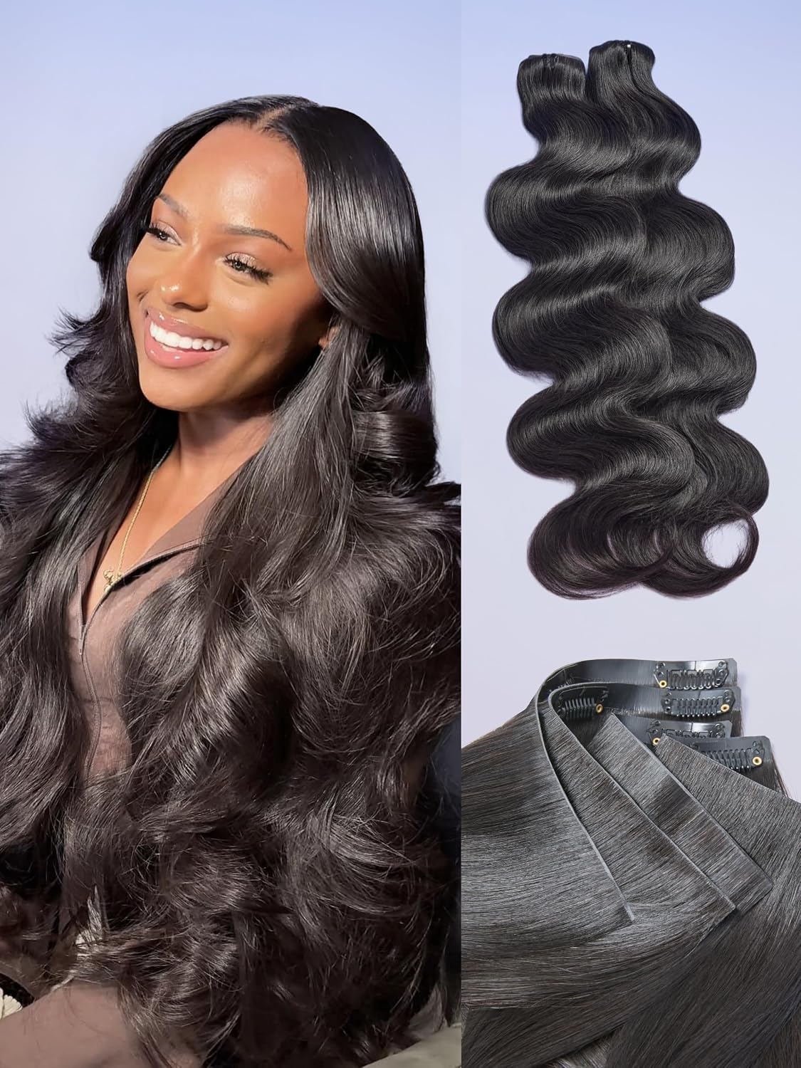 LUVME Invisible Clip-In Hair Extensions - 0.59mm Yaki Straight 24 Inch, 100% Real Human Hair, 6 Pcs 100g | Wider Wefts for Easy Sectioning